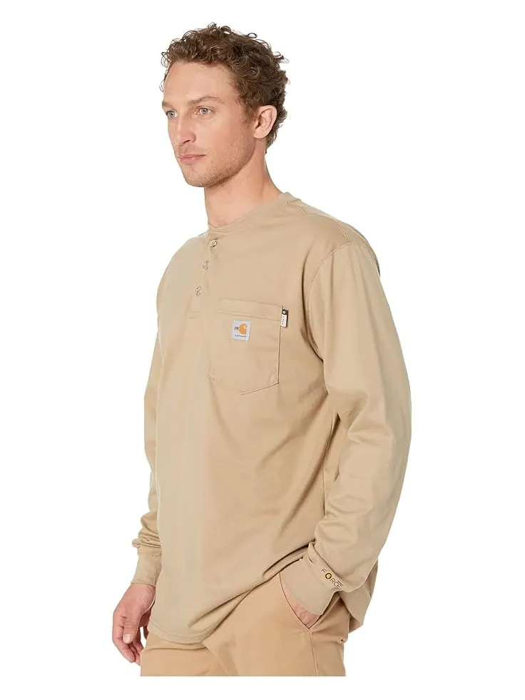 Мужская хлопковая футболка-поло Carhartt Flame-Resistant (FR) Force с длинным рукавом — изображение 2 из 4, хаки