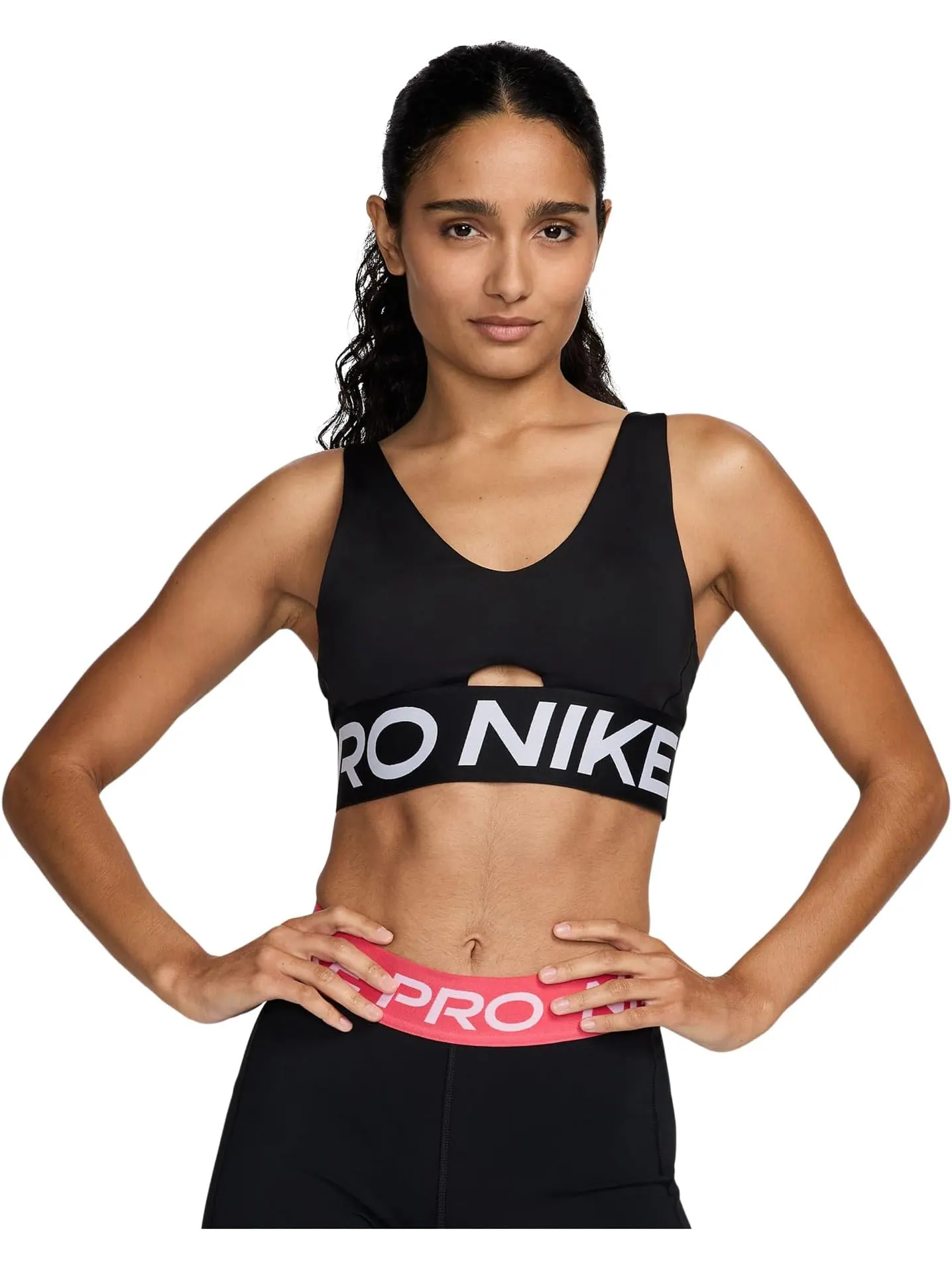 Бюстгальтер Nike Pro Indy Plunge Medium Support Bra — изображение 1 из 6, черный/белый/белый