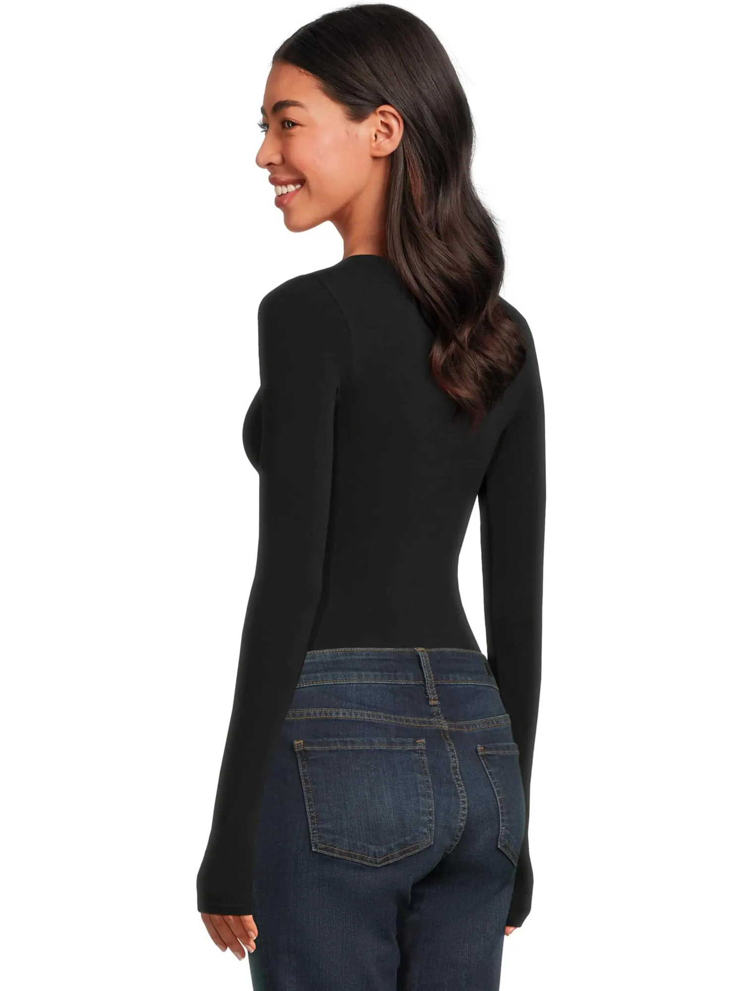 Лонгслив Commando Ballet Long Sleeve Bodysuit w/ Thumbholes — изображение 3 из 5, черный