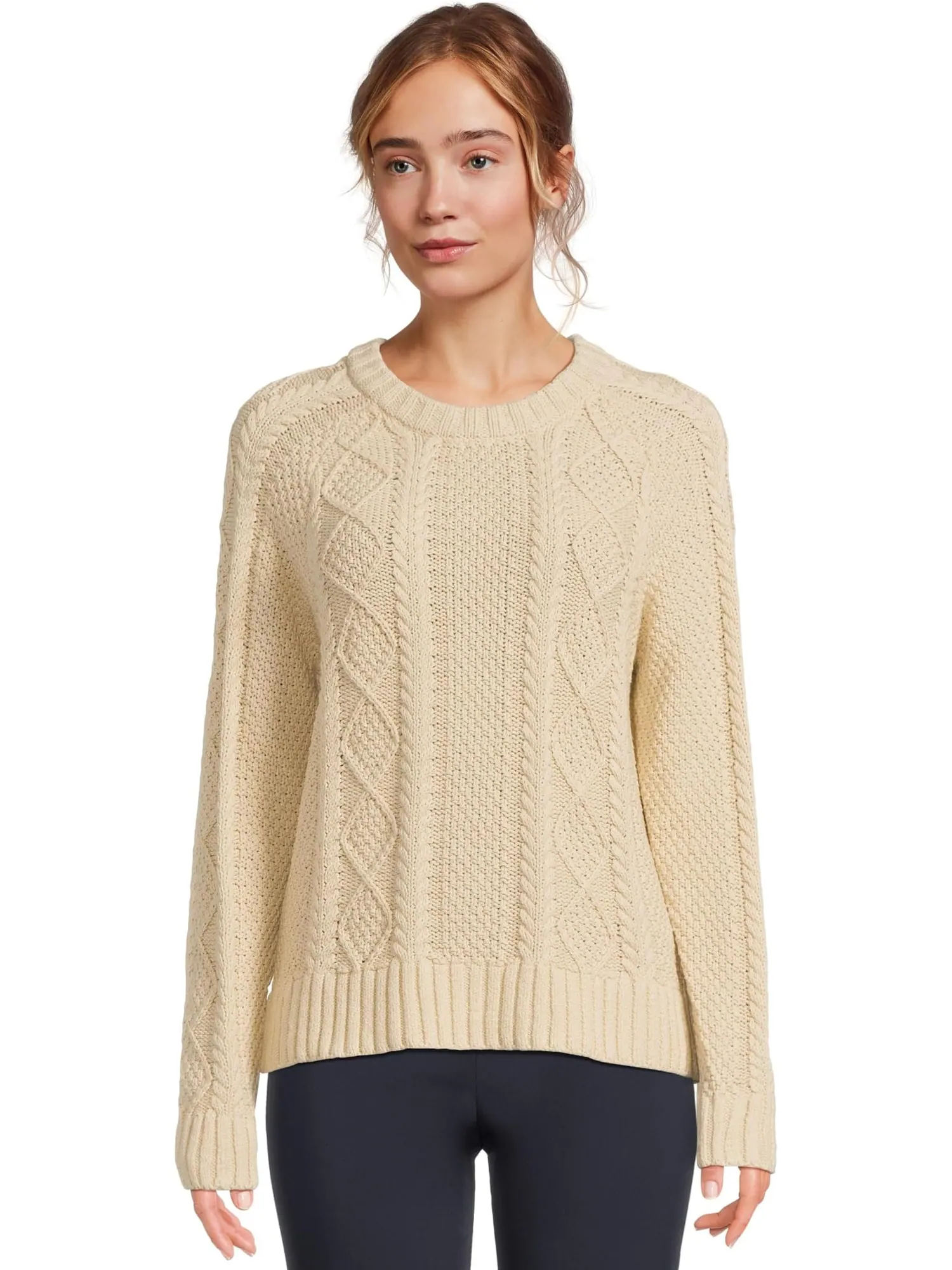Свитер L.L.Bean Signature Cotton Fisherman Crewneck Sweater — изображение 1 из 5, бежевый