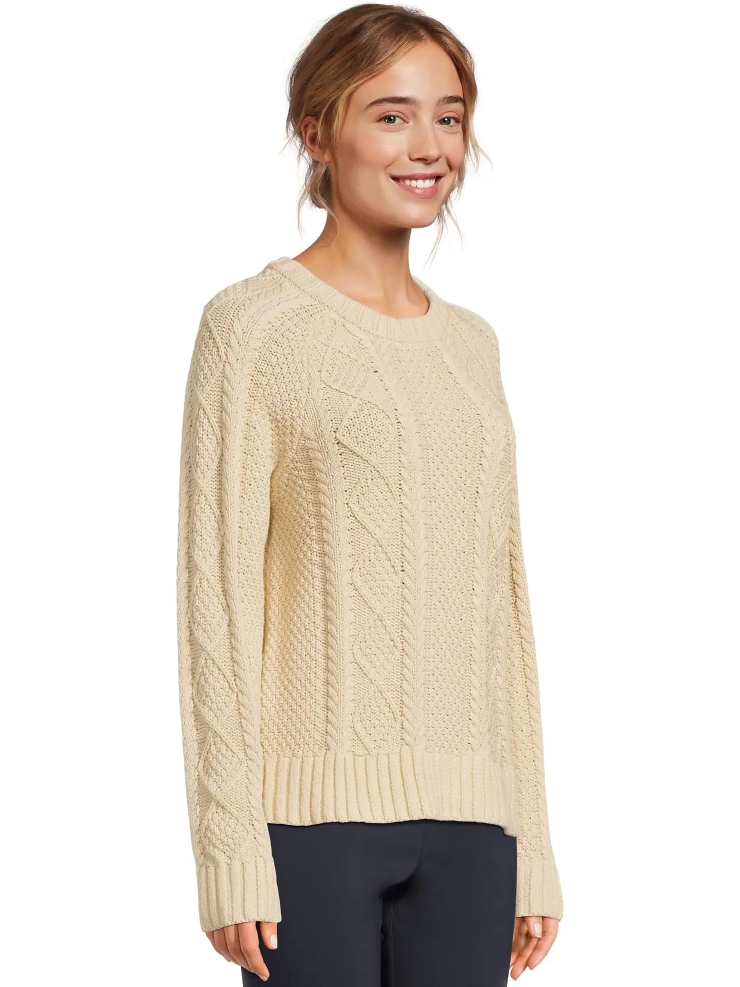 Свитер L.L.Bean Signature Cotton Fisherman Crewneck Sweater — изображение 2 из 5, бежевый