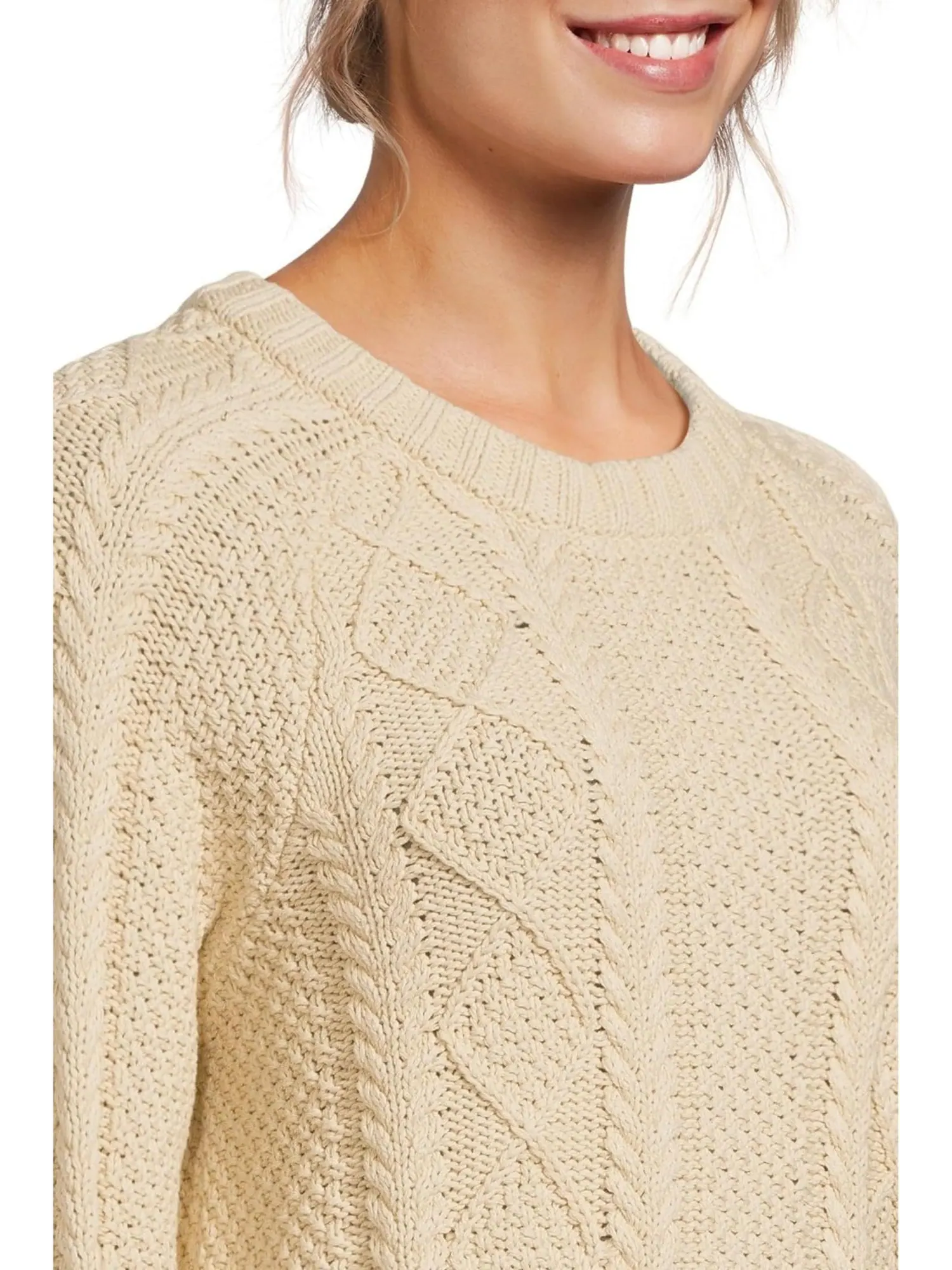 Свитер L.L.Bean Signature Cotton Fisherman Crewneck Sweater — изображение 4 из 5, бежевый