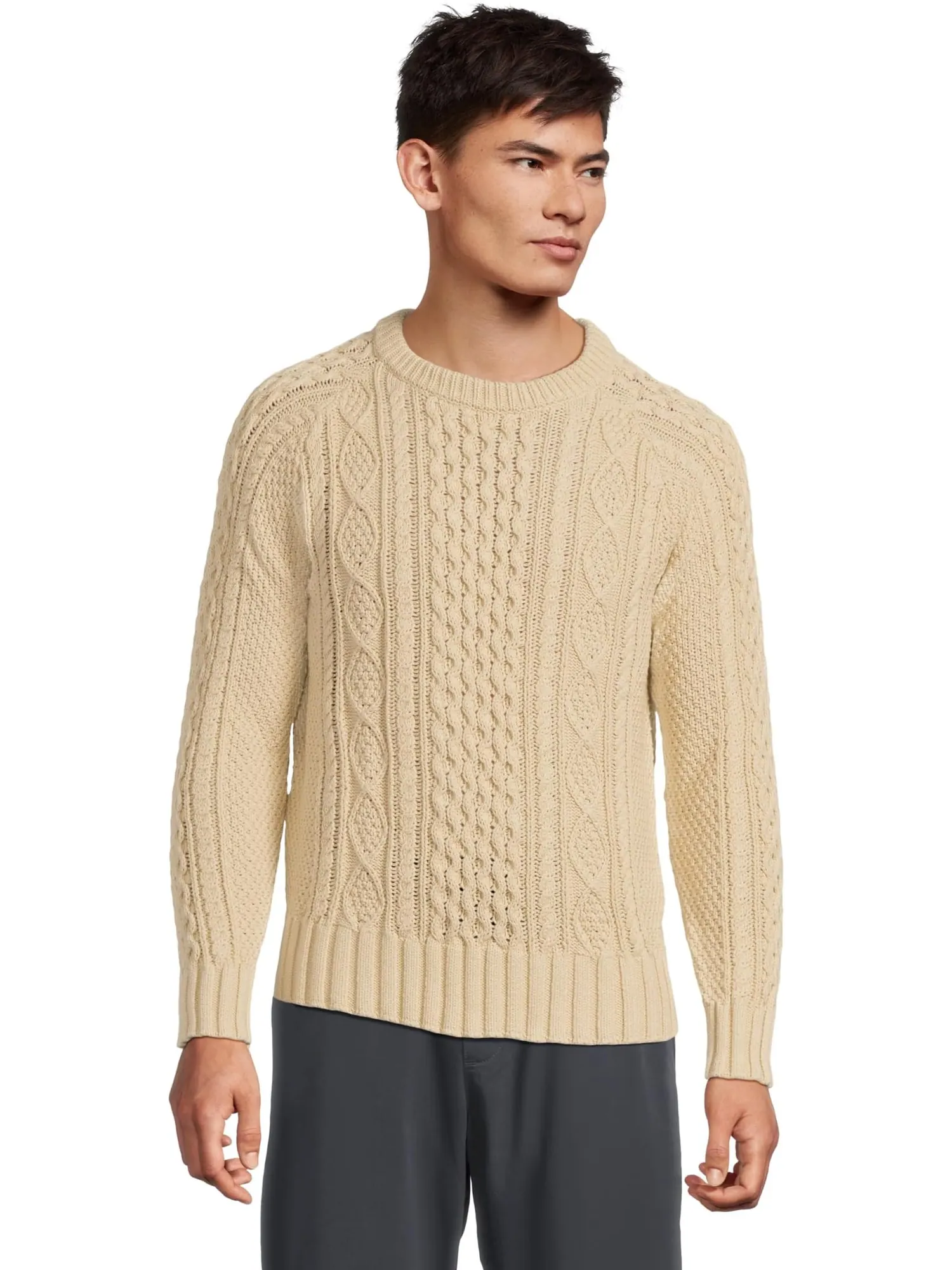 Свитер L.L.Bean Signature Cotton Fisherman Sweater — изображение 1 из 5, бежевый