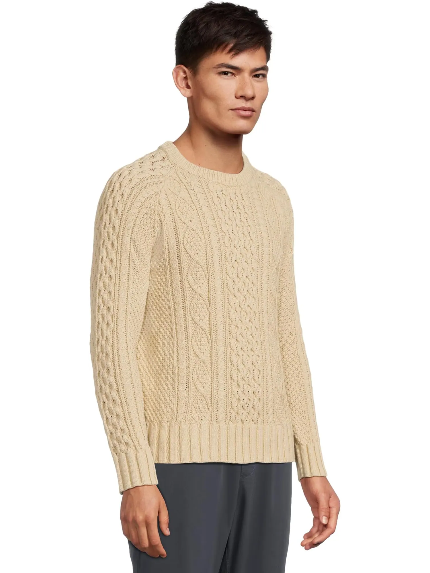 Свитер L.L.Bean Signature Cotton Fisherman Sweater — изображение 2 из 5, бежевый