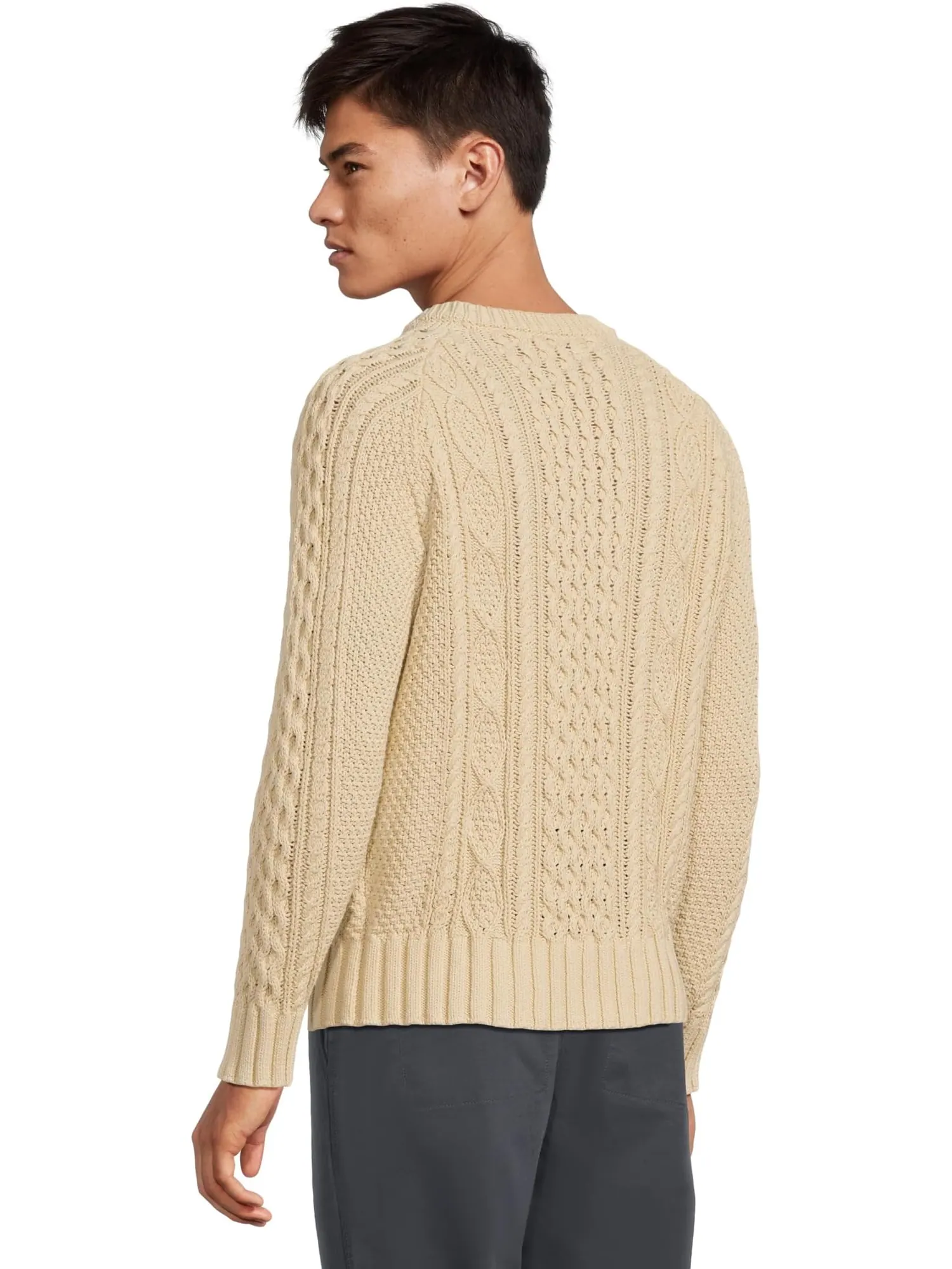 Свитер L.L.Bean Signature Cotton Fisherman Sweater — изображение 3 из 5, бежевый