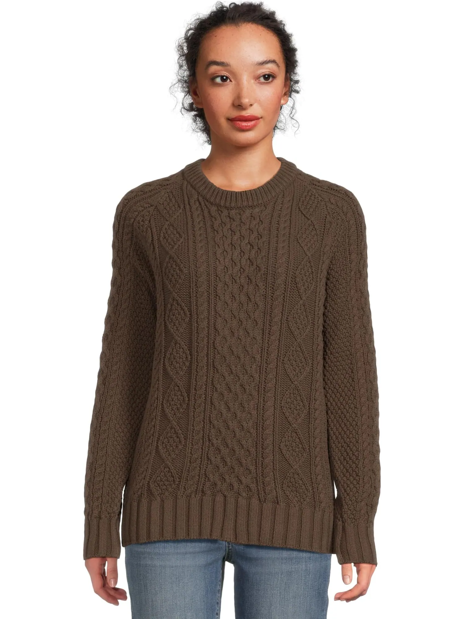 Свитер L.L.Bean Men's Signature Cotton Fisherman Sweater — изображение 1 из 5, коричневый