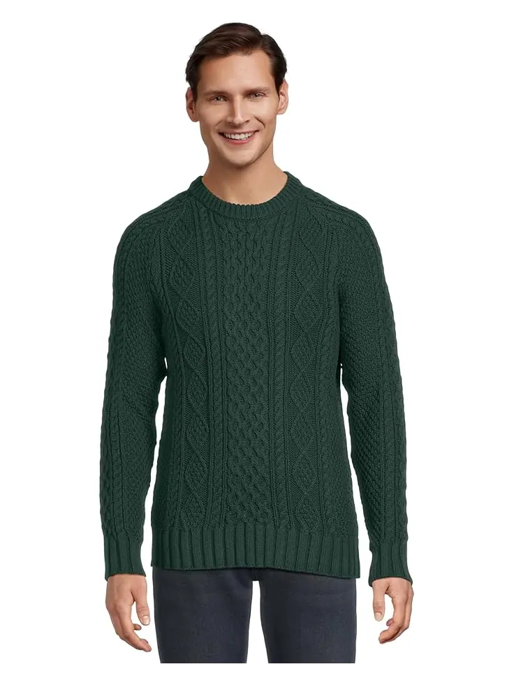 Мужской свитер L.L.Bean Signature Cotton Fisherman — изображение 1 из 5, зеленый