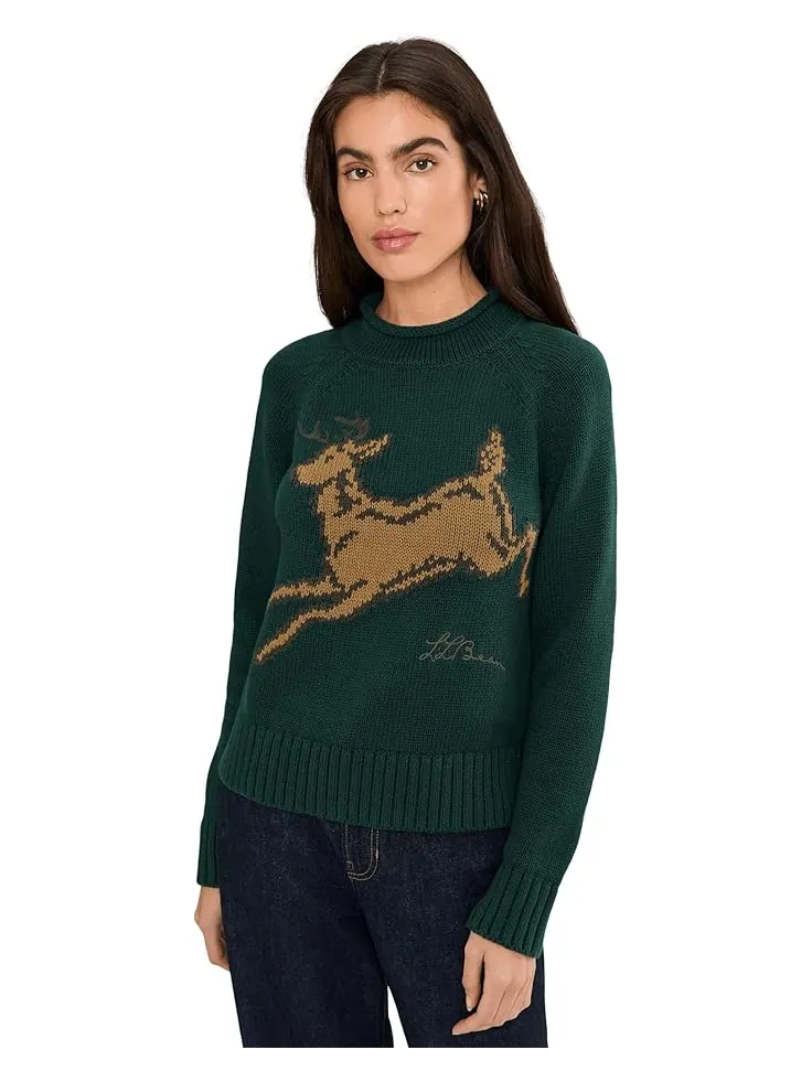 Женский свитер L.L.Bean Signature Original Cotton Rollneck Novelty — изображение 1 из 5, зеленый