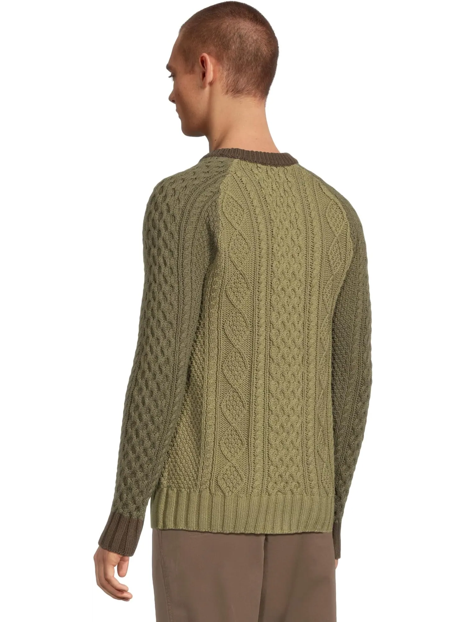 Свитер L.L.Bean Signature Cotton Fisherman Sweater, Crewneck, Colorblock — изображение 3 из 5, оливковый серый