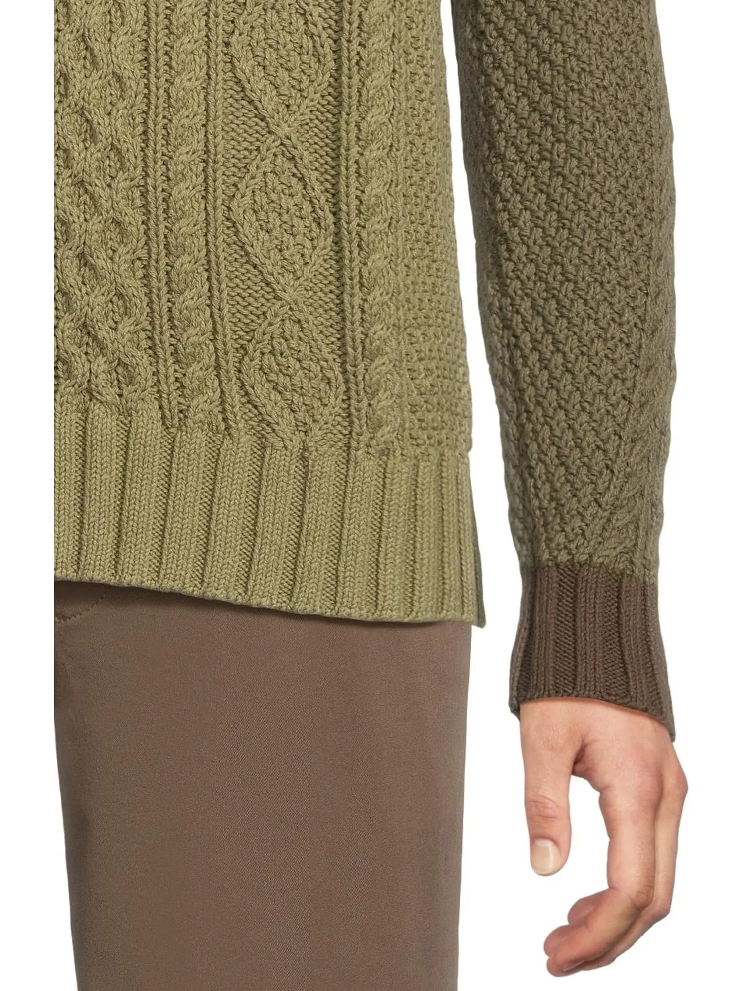 Свитер L.L.Bean Signature Cotton Fisherman Sweater, Crewneck, Colorblock — изображение 4 из 5, оливковый серый