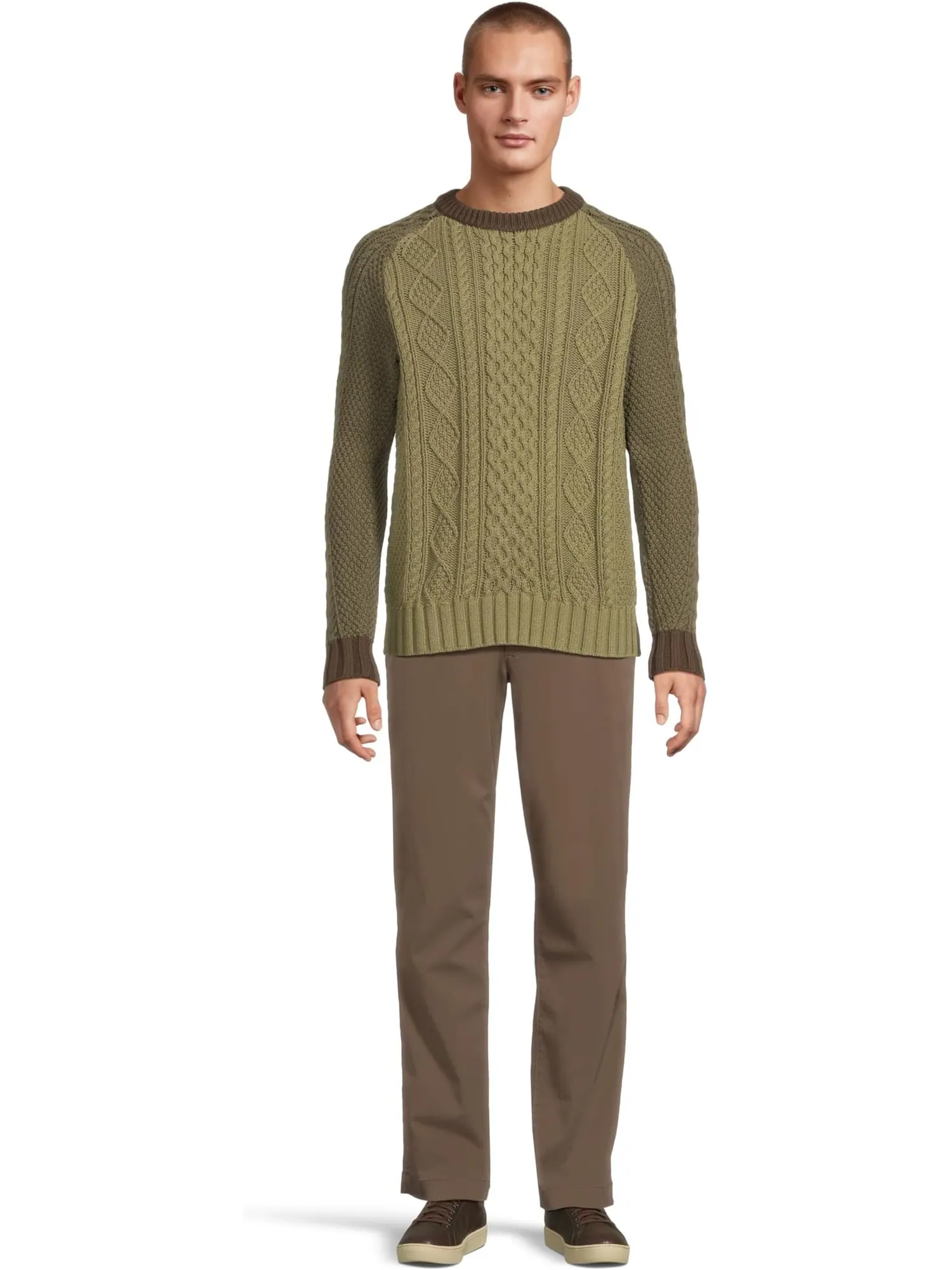 Свитер L.L.Bean Signature Cotton Fisherman Sweater, Crewneck, Colorblock — изображение 5 из 5, оливковый серый