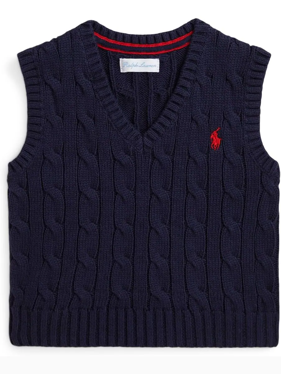Свитер Polo Ralph Lauren Kids Cable-Knit Cotton Sweater Vest — изображение 1 из 3, темно-синий
