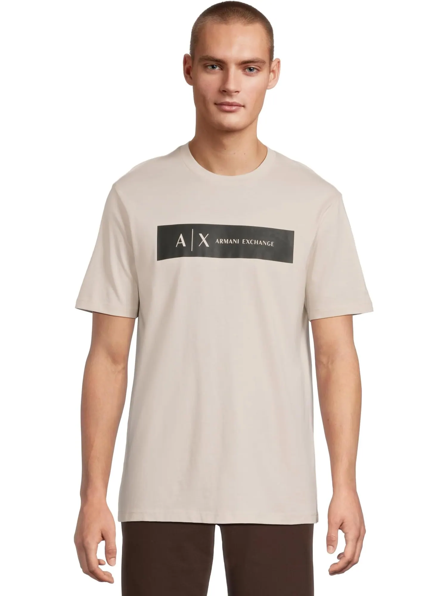 Футболка Armani Exchange Box Chest Logo T-shirt — изображение 1 из 5, переливающийся серый