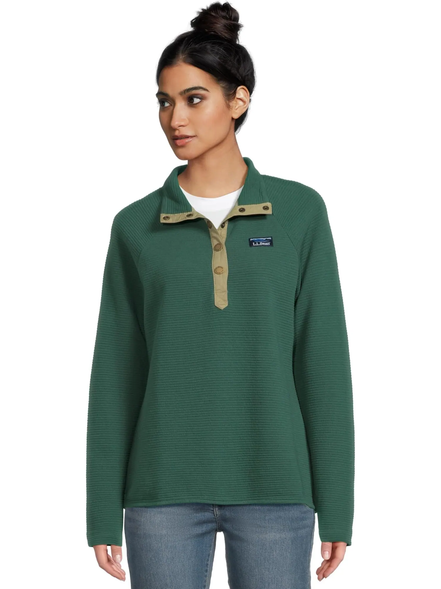 Свитер L.L.Bean Women's Lakewashed Ottoman Knit Quarter Snap — изображение 1 из 5, глубокий зеленый