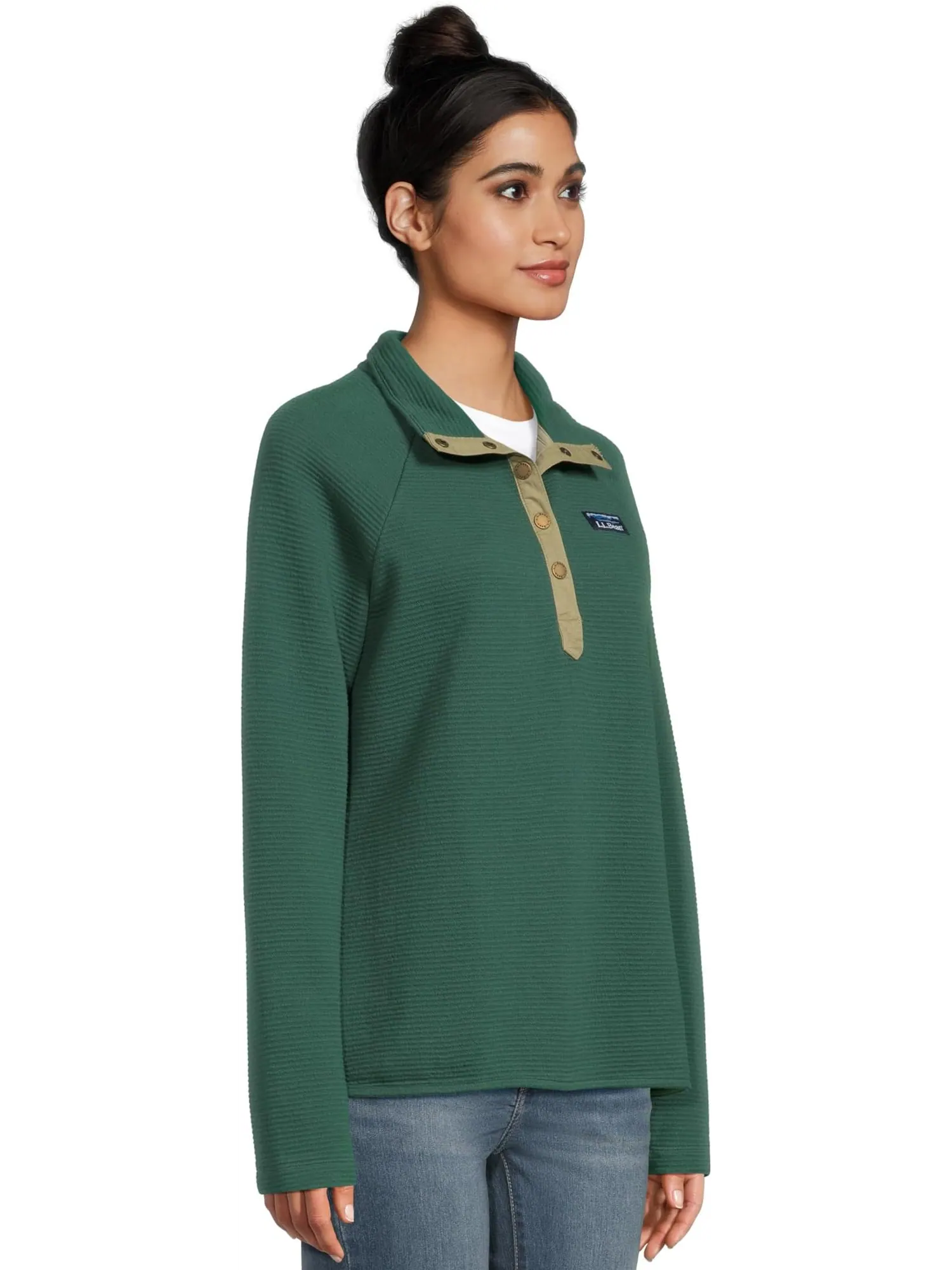 Свитер L.L.Bean Women's Lakewashed Ottoman Knit Quarter Snap — изображение 2 из 5, глубокий зеленый
