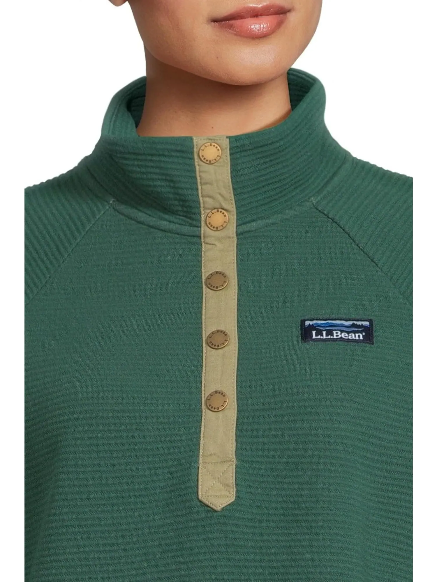 Свитер L.L.Bean Women's Lakewashed Ottoman Knit Quarter Snap — изображение 4 из 5, глубокий зеленый