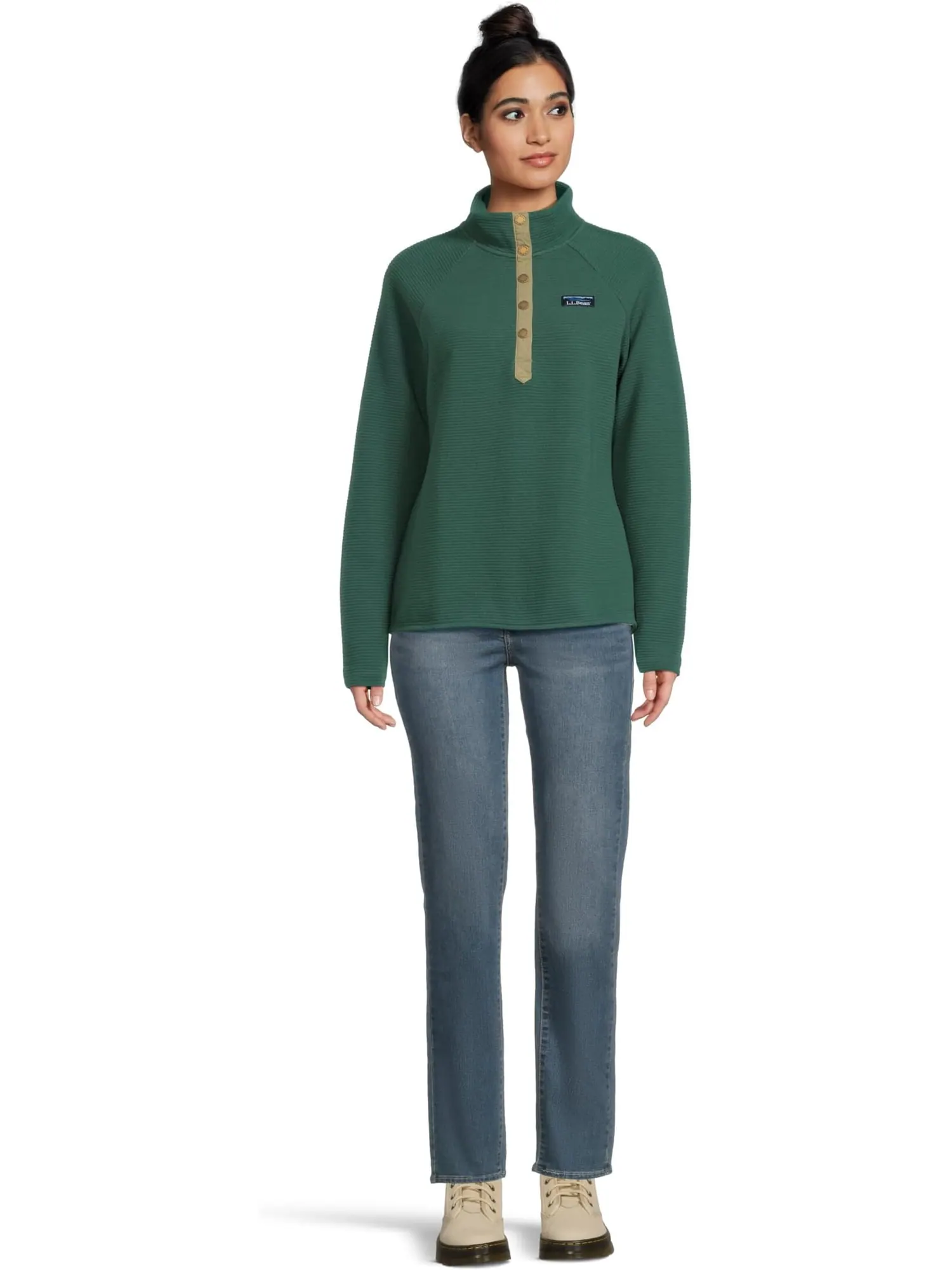Свитер L.L.Bean Women's Lakewashed Ottoman Knit Quarter Snap — изображение 5 из 5, глубокий зеленый