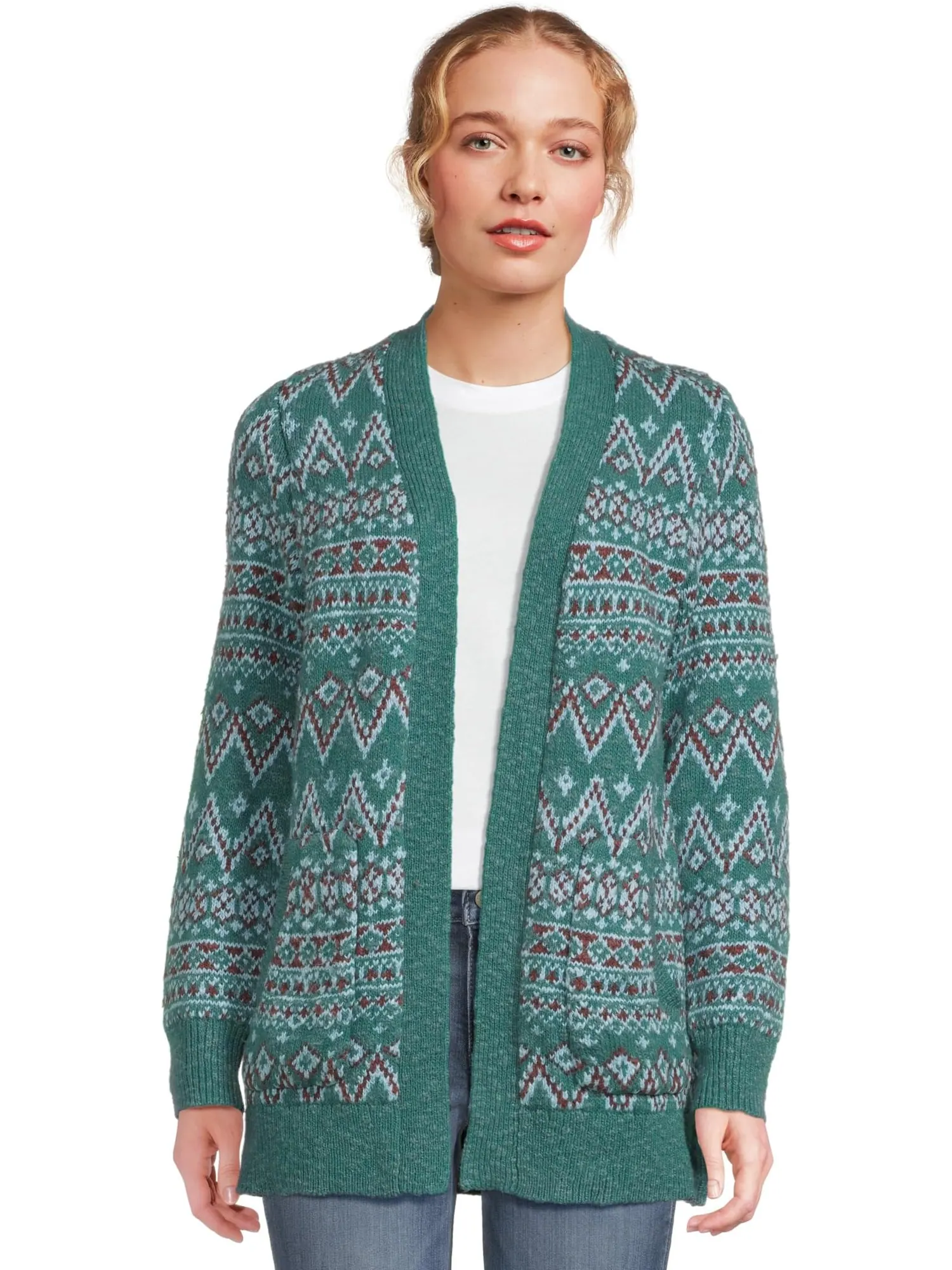Свитер L.L.Bean Women's Cotton Ragg Sweaters Open Cardigan Fair Isle — изображение 1 из 5, голубой