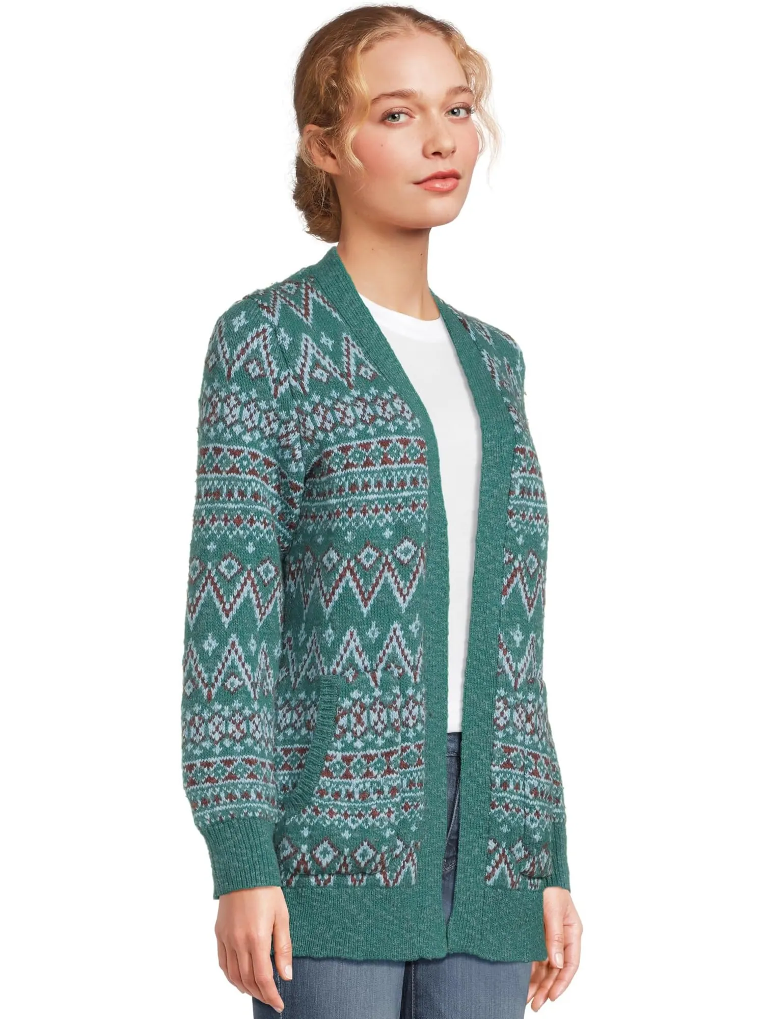 Свитер L.L.Bean Women's Cotton Ragg Sweaters Open Cardigan Fair Isle — изображение 2 из 5, голубой