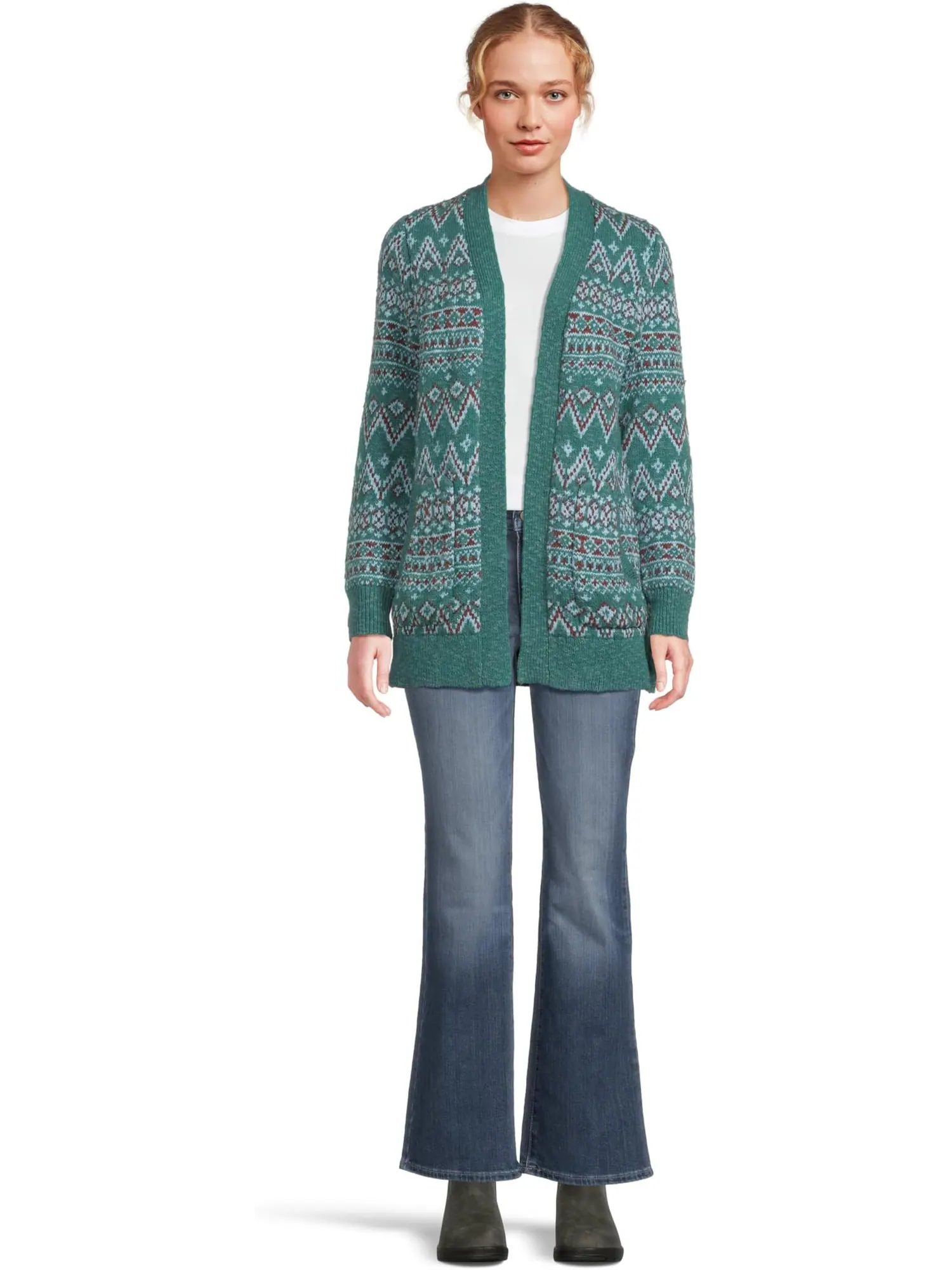 Свитер L.L.Bean Women's Cotton Ragg Sweaters Open Cardigan Fair Isle — изображение 5 из 5, голубой