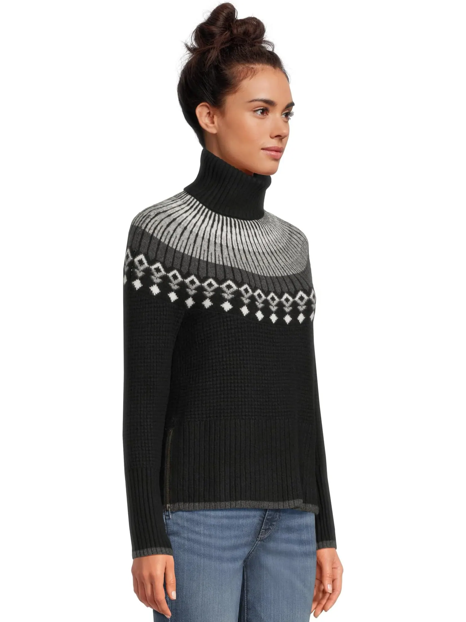 Свитер L.L.Bean Women's Supersoft Waffle Sweater Turtleneck Fair Isle — изображение 2 из 5, черный