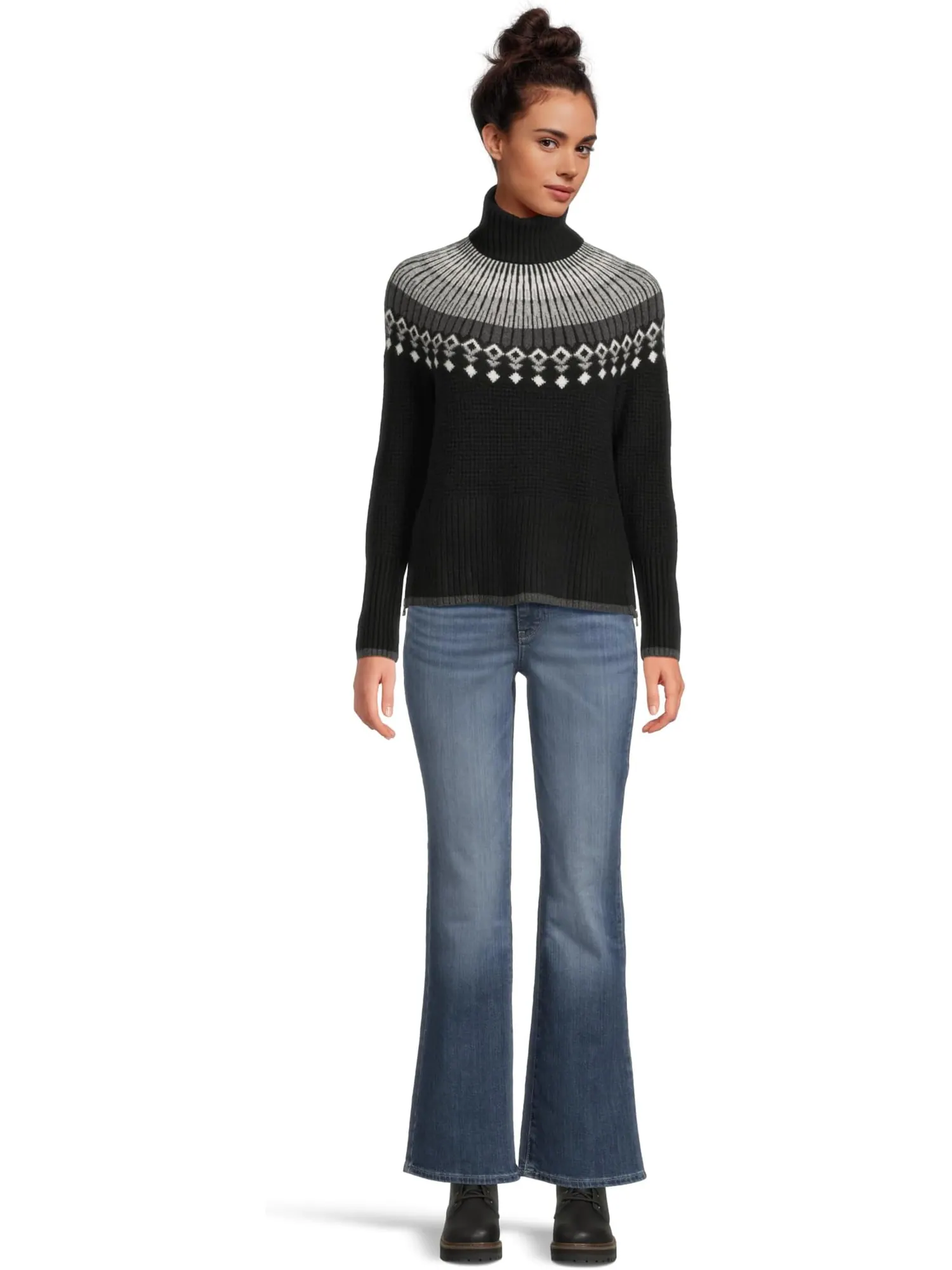 Свитер L.L.Bean Women's Supersoft Waffle Sweater Turtleneck Fair Isle — изображение 5 из 5, черный