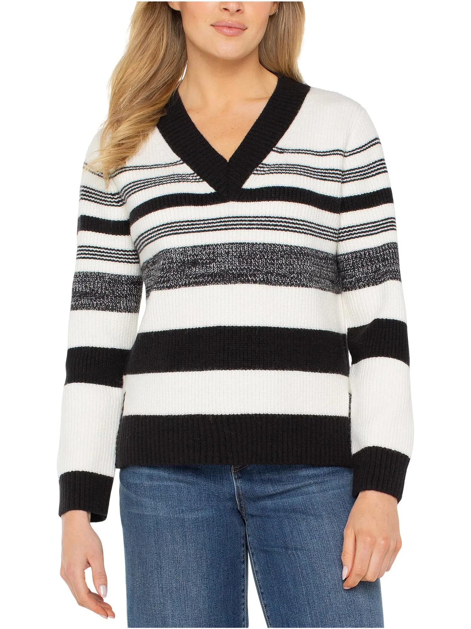 Свитер Liverpool Los Angeles Women's Long Sleeve V-Neck Sweater — изображение 1 из 4, кремовый/черный