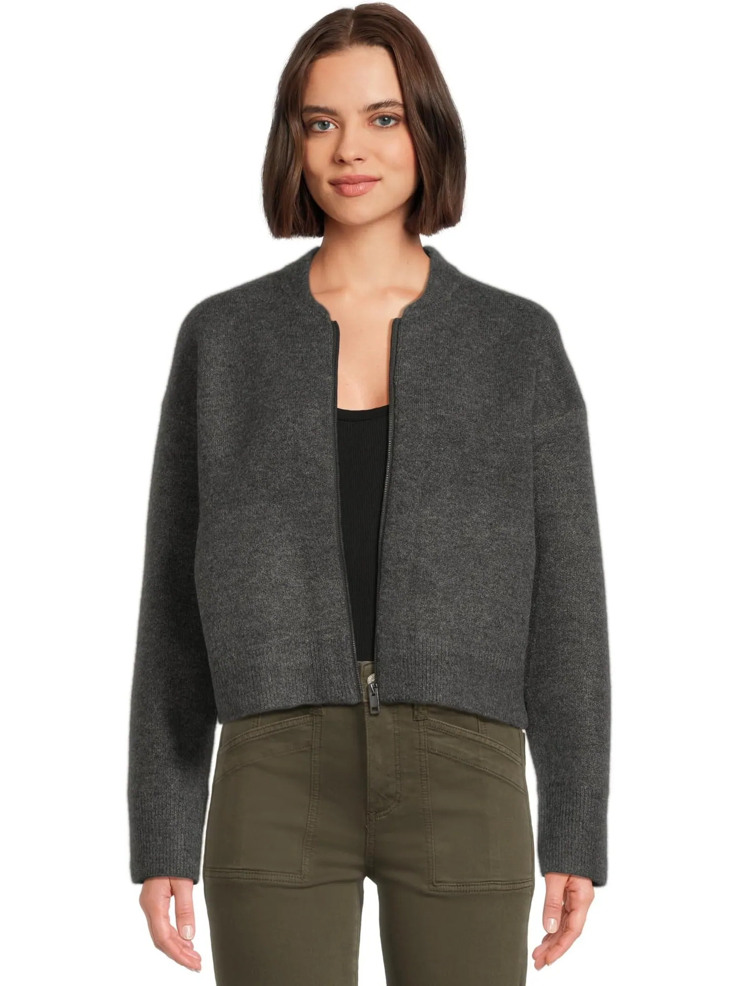 Свитер Michael Stars Women's Lidia Cropped Bomber Jacket — изображение 1 из 5, темно-серый
