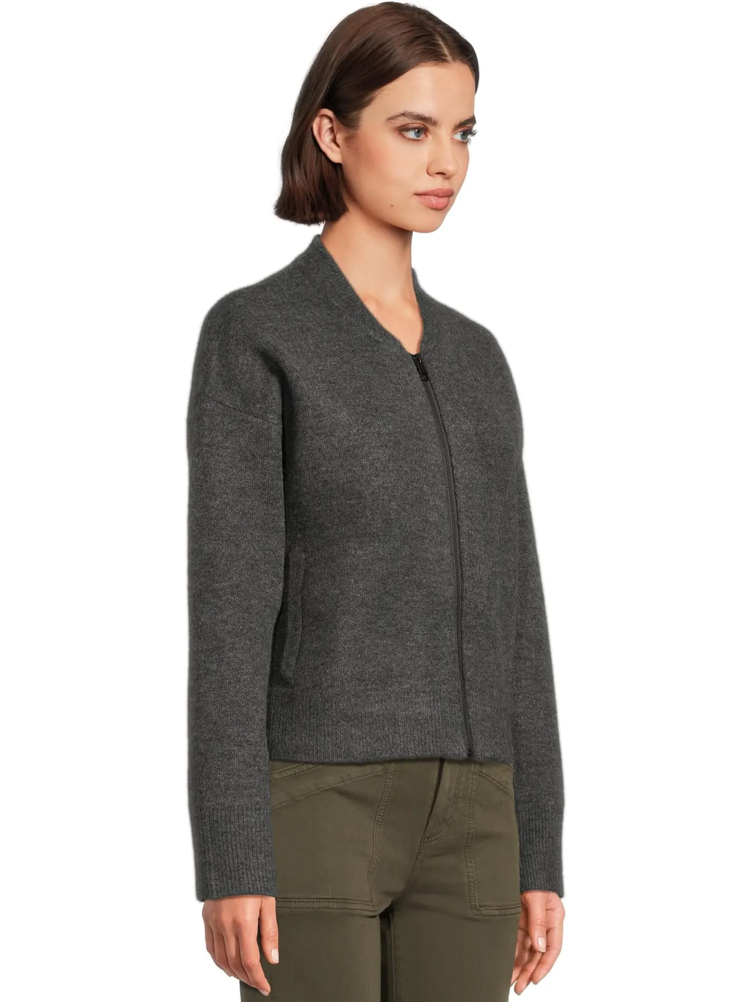 Свитер Michael Stars Women's Lidia Cropped Bomber Jacket — изображение 2 из 5, темно-серый