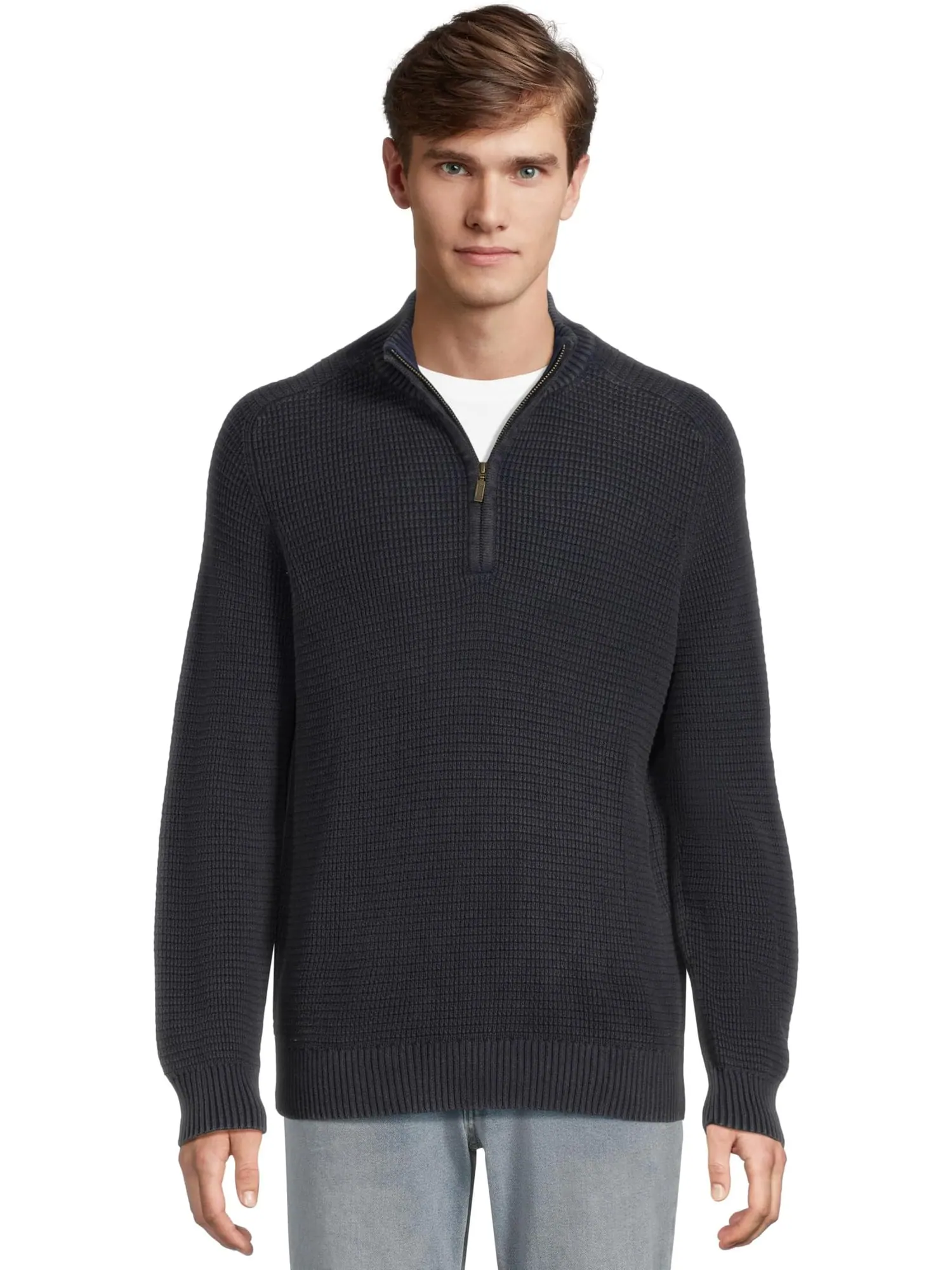 Свитер L.L.Bean Men's Textured Washed Cotton Sweaters 1/4 zip — изображение 1 из 5, классический темно-синий