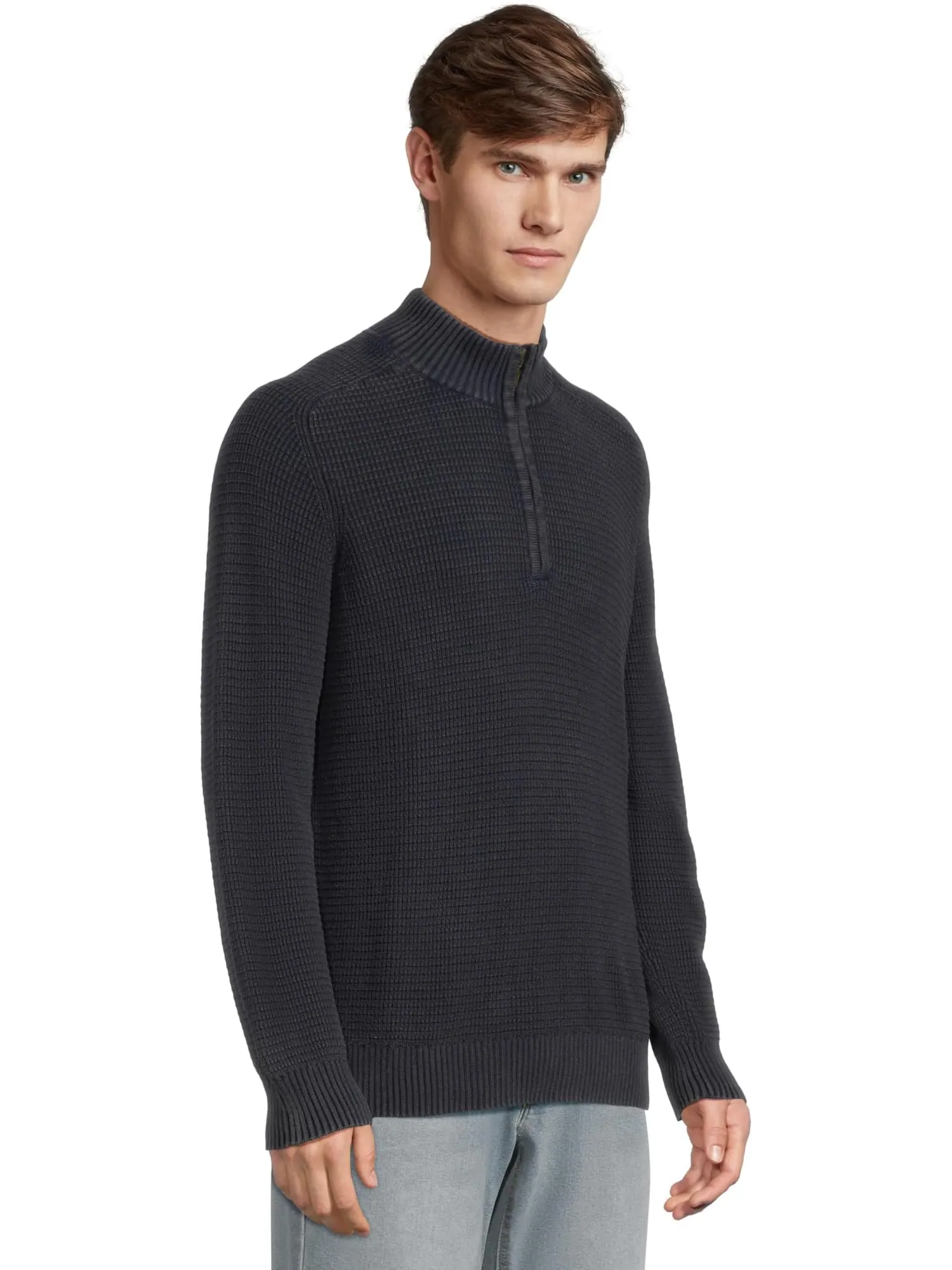 Свитер L.L.Bean Men's Textured Washed Cotton Sweaters 1/4 zip — изображение 2 из 5, классический темно-синий
