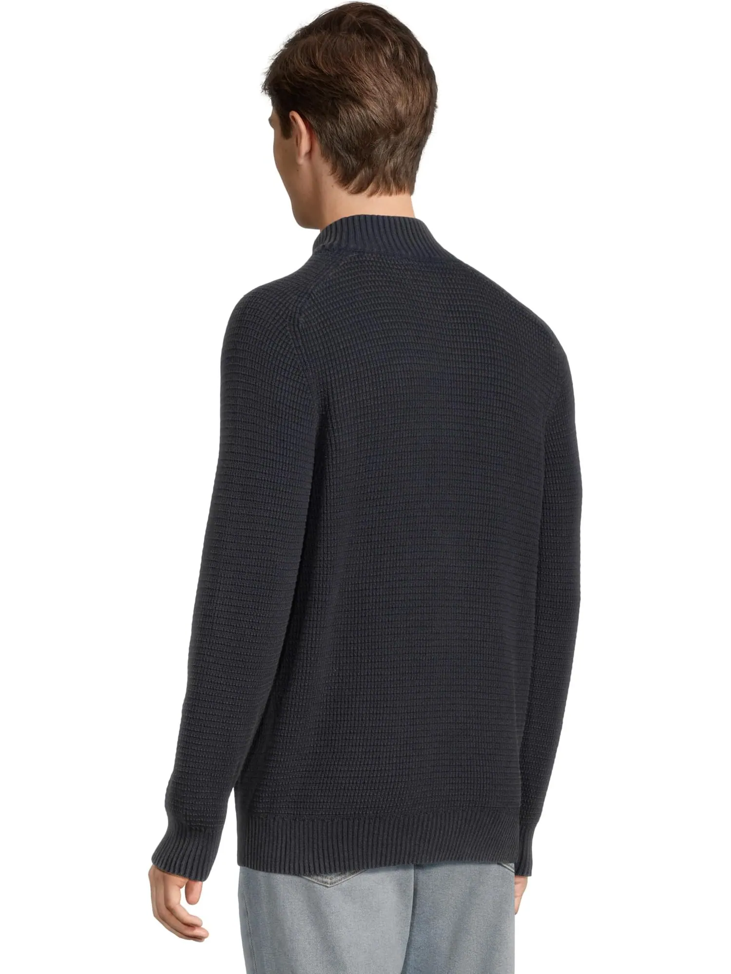 Свитер L.L.Bean Men's Textured Washed Cotton Sweaters 1/4 zip — изображение 3 из 5, классический темно-синий