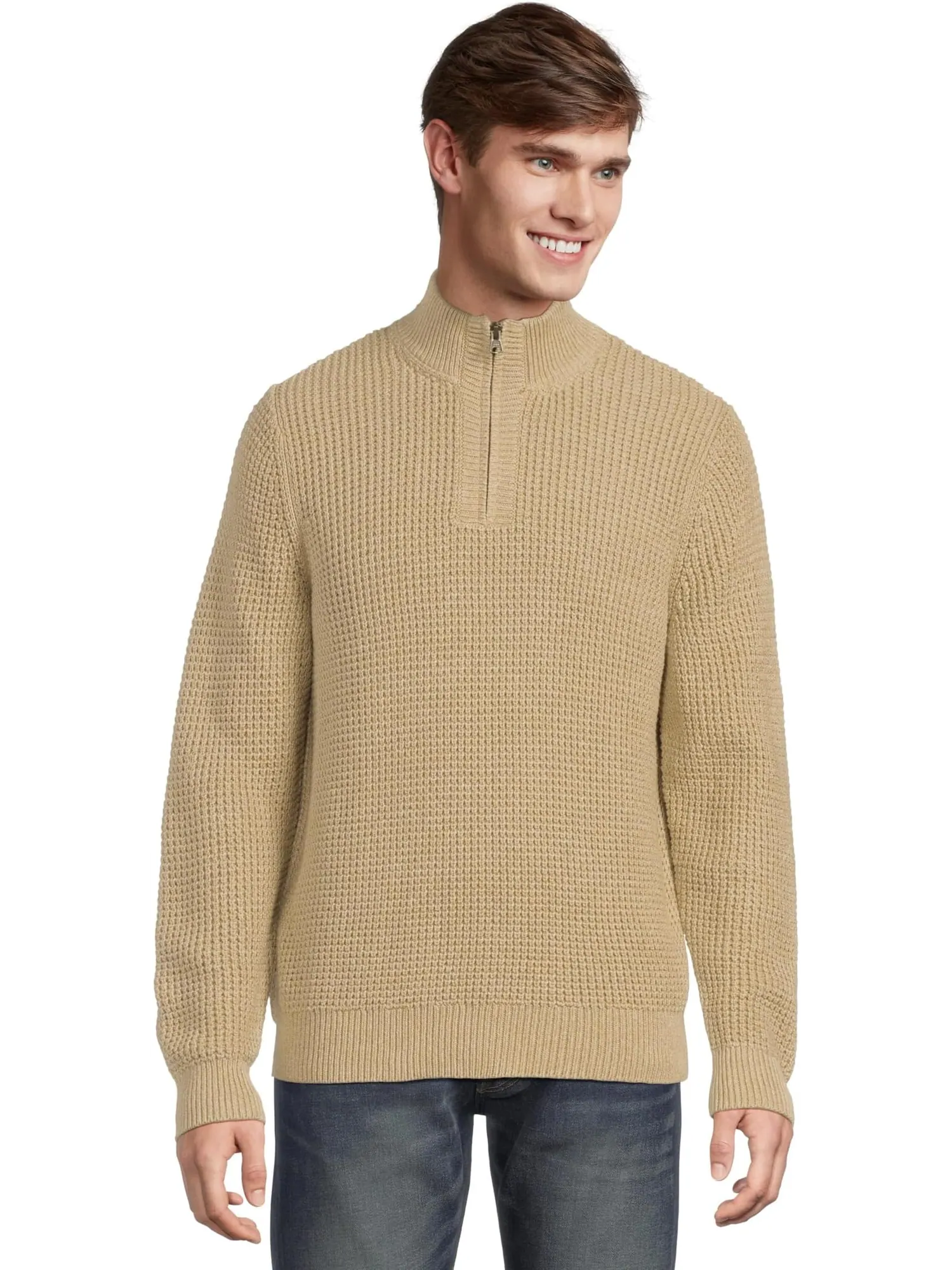 Свитер L.L.Bean Men's Organic Cotton Waffle Sweater 1/4 Zip — изображение 1 из 5, хаки
