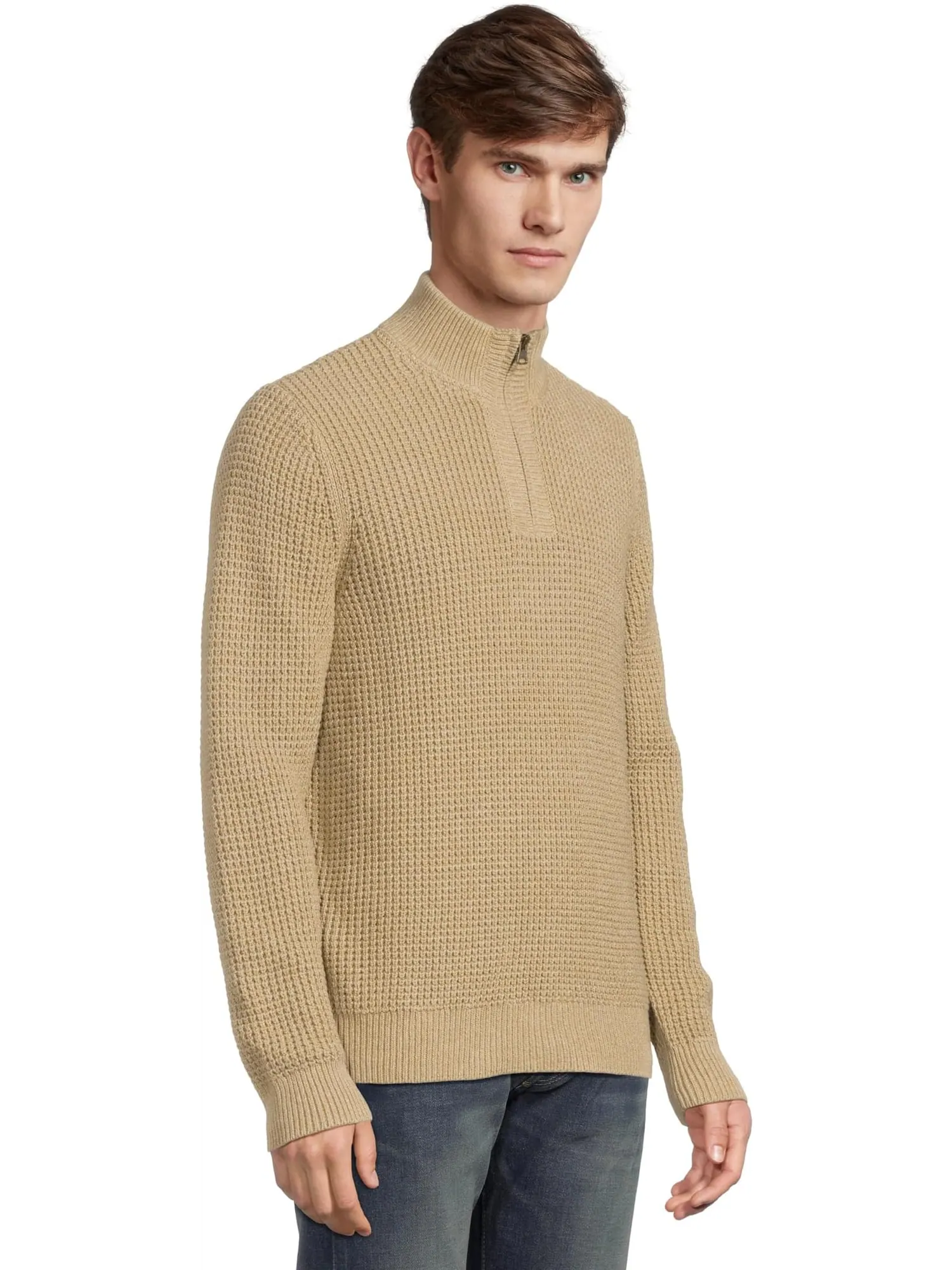 Свитер L.L.Bean Men's Organic Cotton Waffle Sweater 1/4 Zip — изображение 2 из 5, хаки