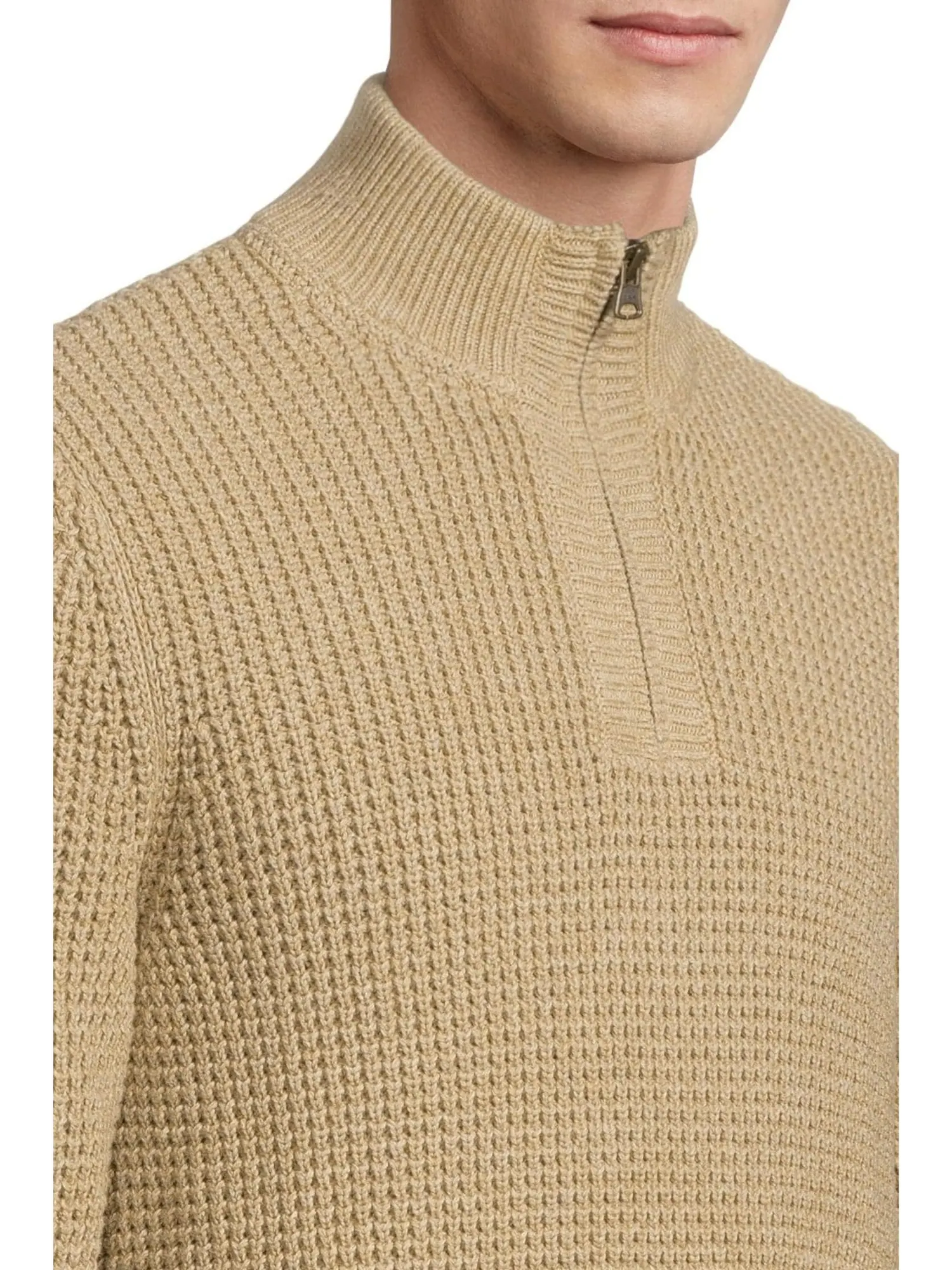 Свитер L.L.Bean Men's Organic Cotton Waffle Sweater 1/4 Zip — изображение 4 из 5, хаки