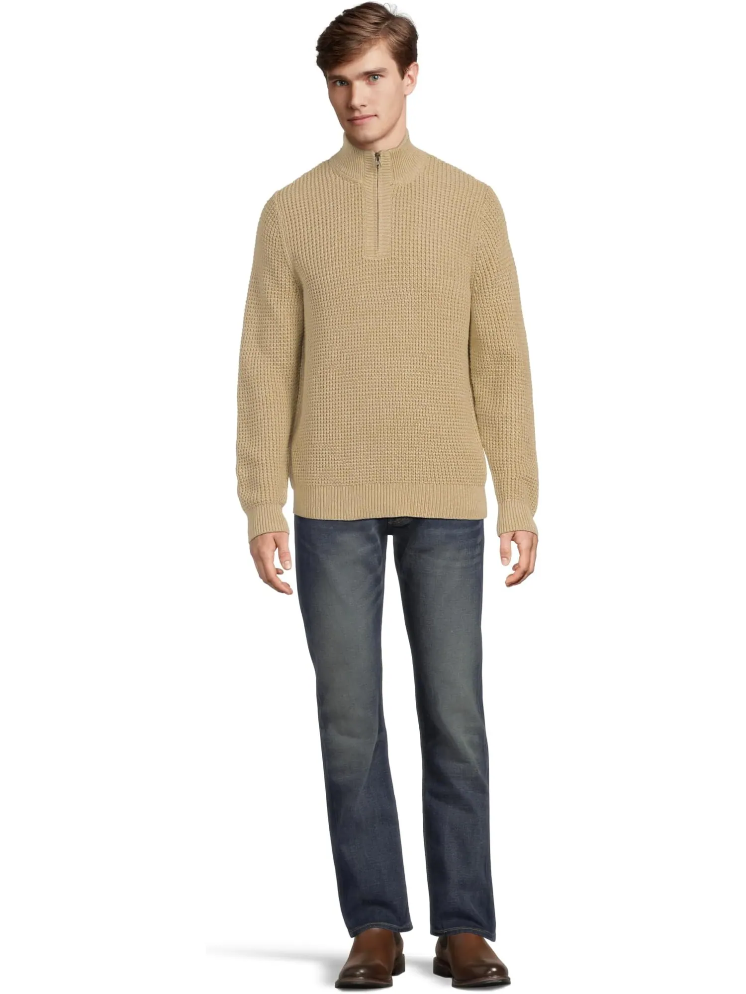 Свитер L.L.Bean Men's Organic Cotton Waffle Sweater 1/4 Zip — изображение 5 из 5, хаки