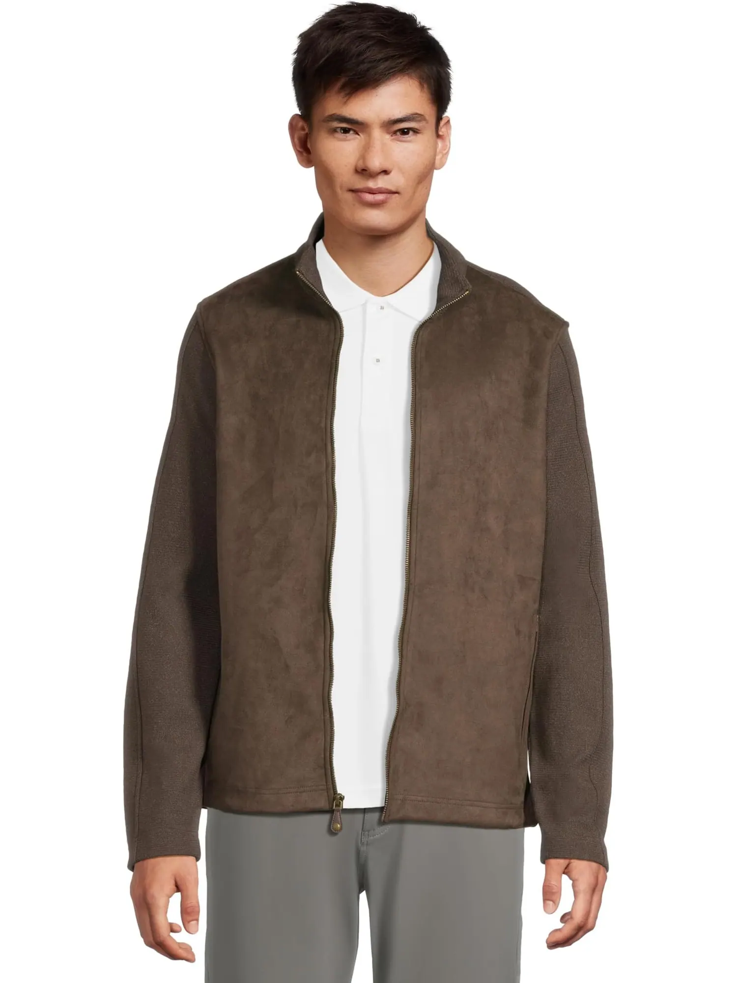 Свитер Johnston & Murphy Men's Faux-suede Full-zip — изображение 1 из 5, коричневый