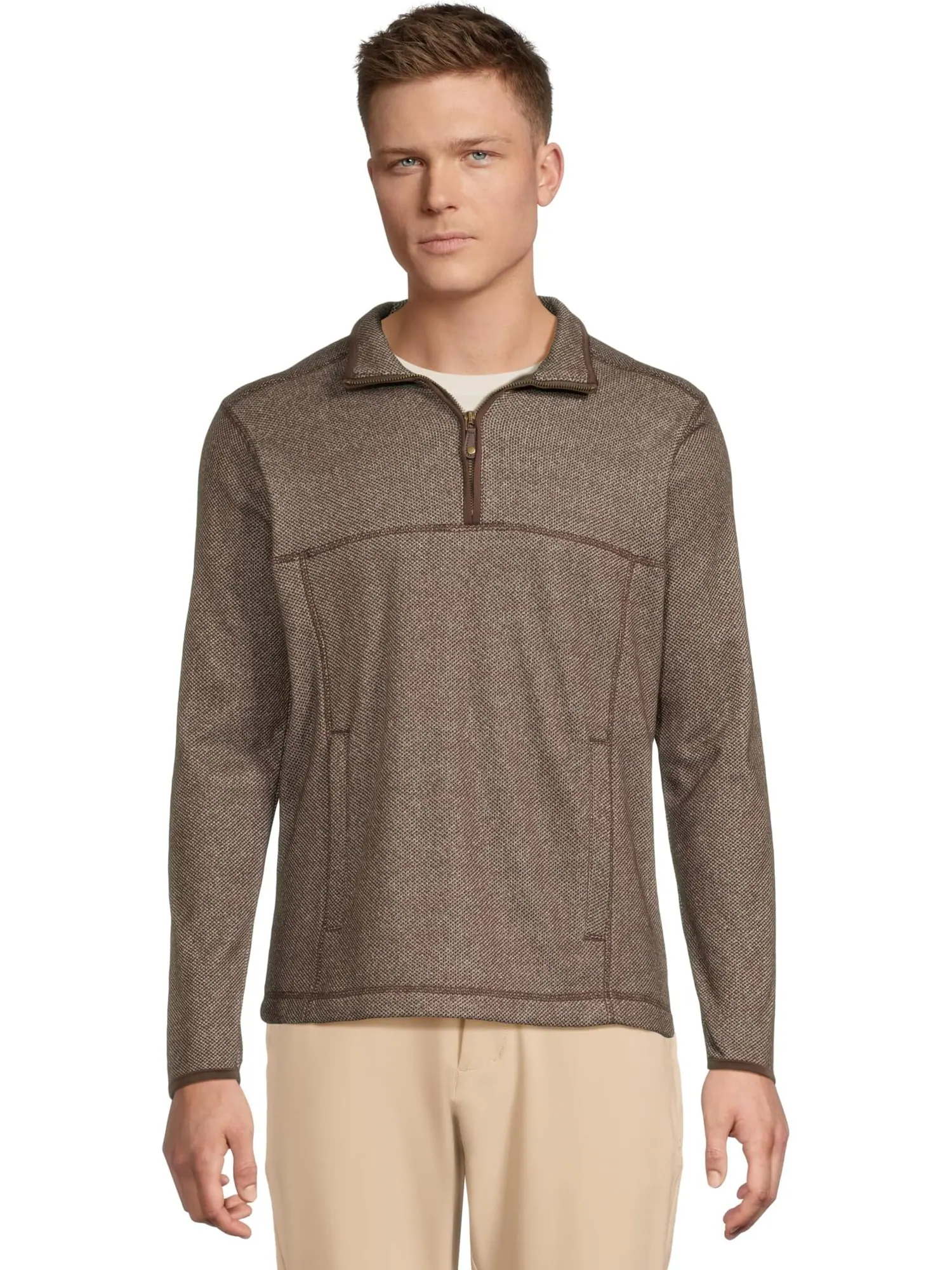 Свитер Johnston & Murphy Men's Textured Fleece Quarter-zip — изображение 1 из 5, коричневый