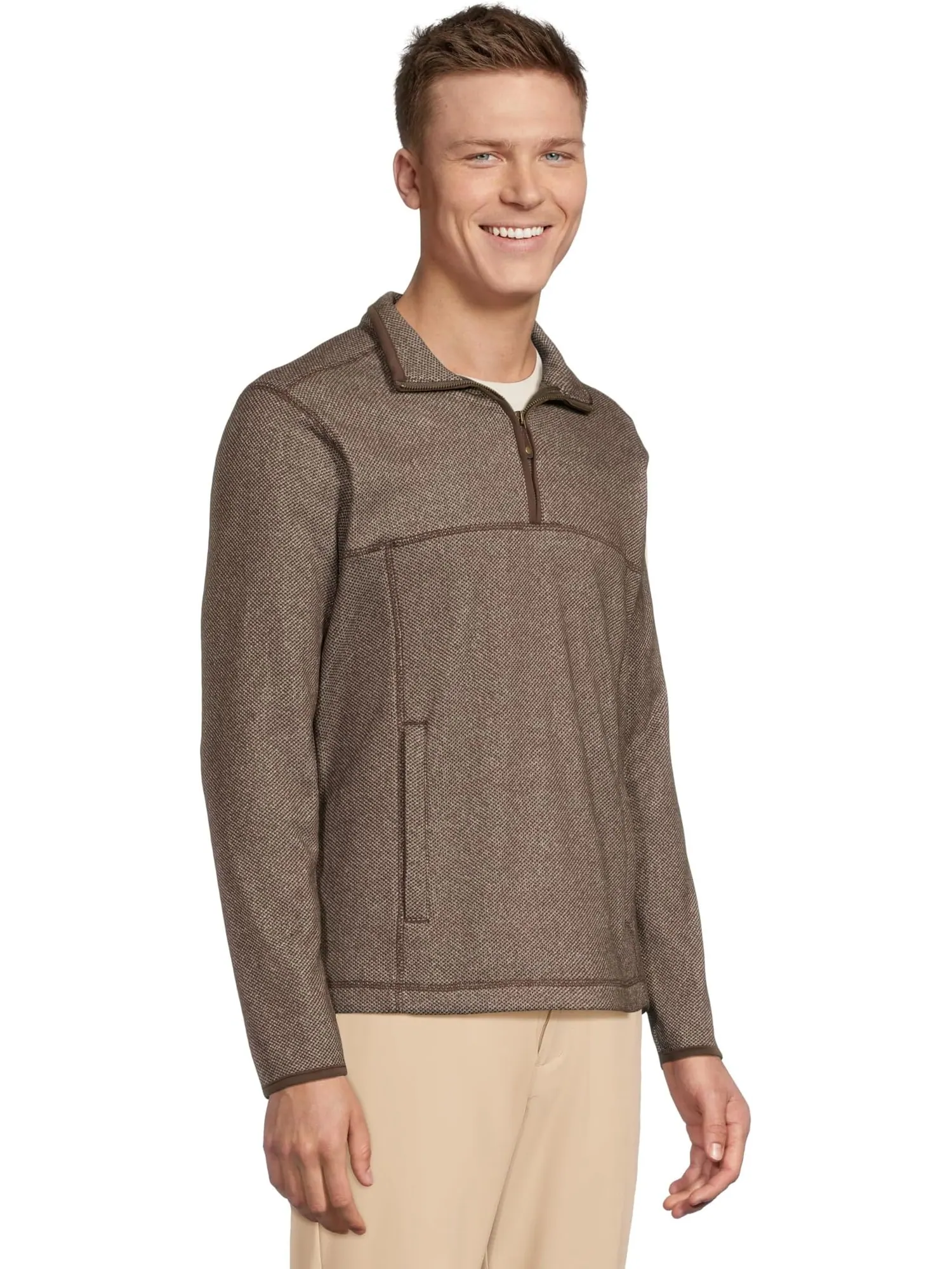 Свитер Johnston & Murphy Men's Textured Fleece Quarter-zip — изображение 2 из 5, коричневый