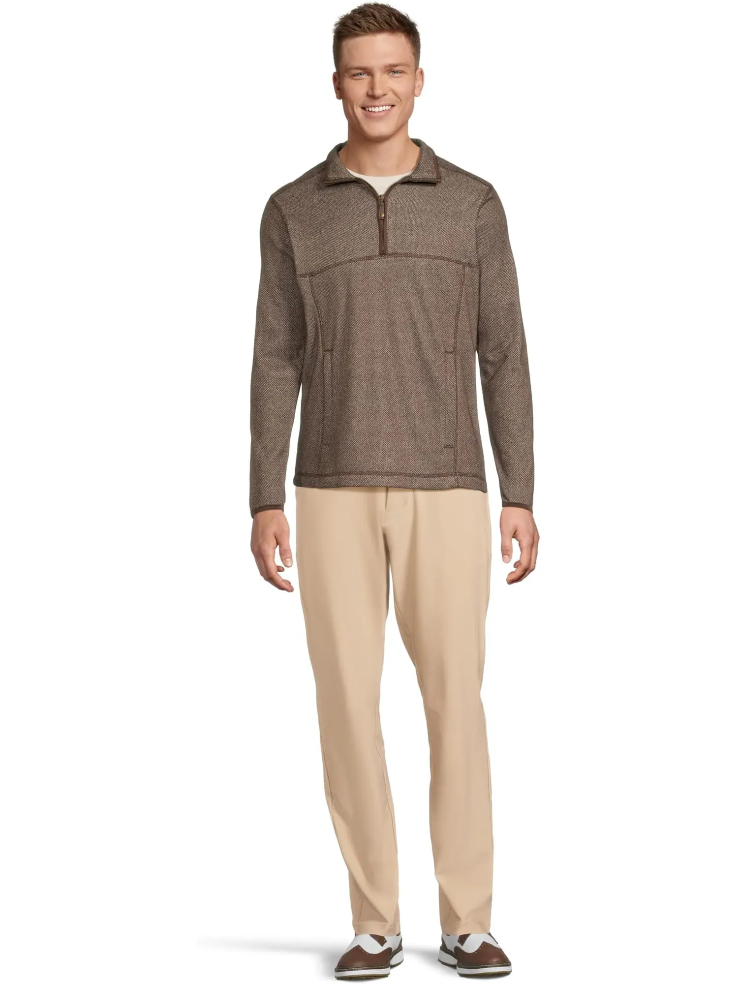 Свитер Johnston & Murphy Men's Textured Fleece Quarter-zip — изображение 5 из 5, коричневый