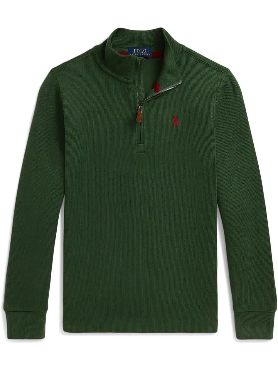 Свитер Polo Ralph Lauren Kids Estate-Rib Quarter-Zip Pullover — изображение 1 из 2, зеленый