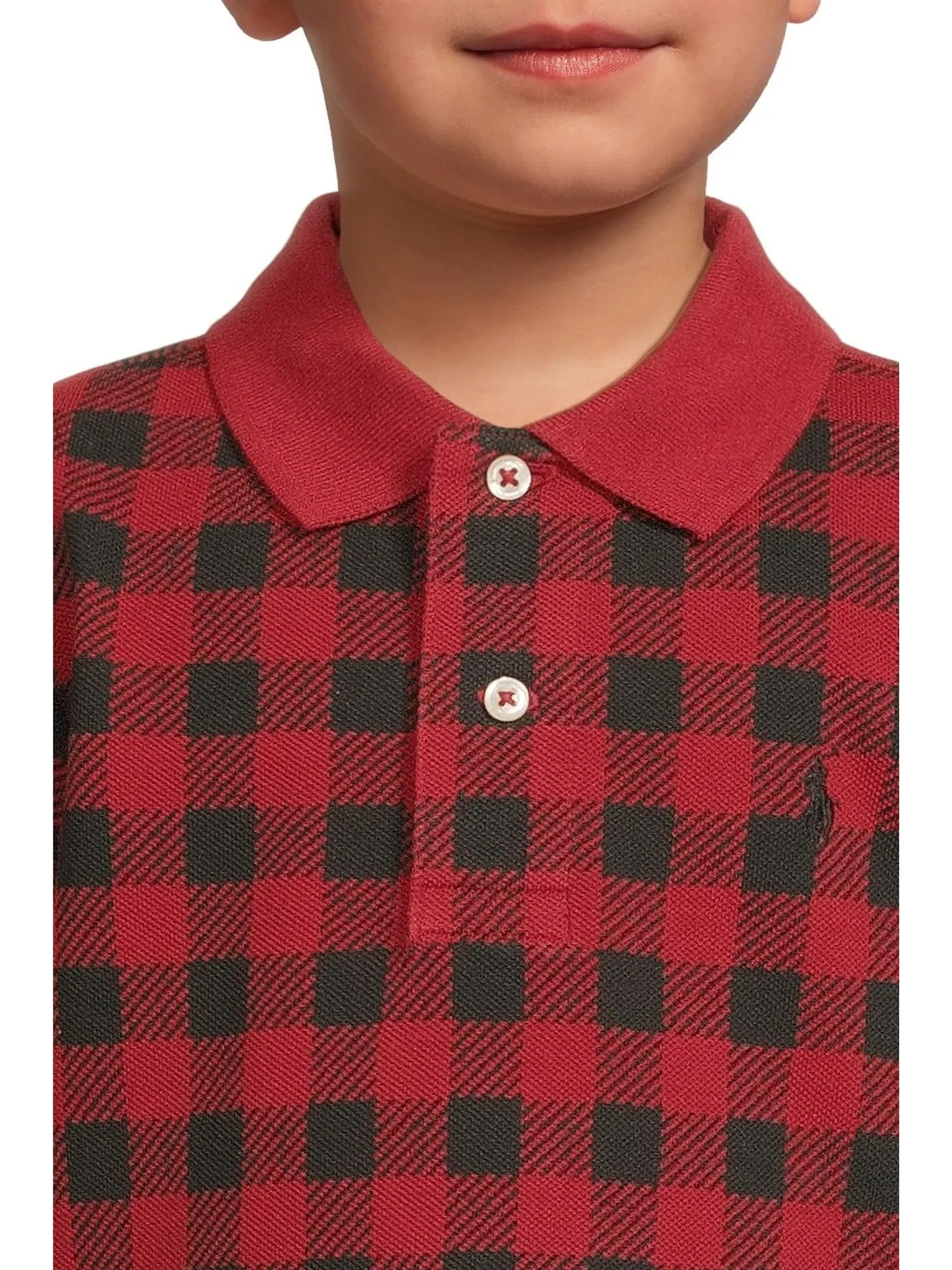 Рубашка-поло из хлопковой сетки в клетку Buffalo Check Polo Ralph Lauren Kids — изображение 3 из 4, красный