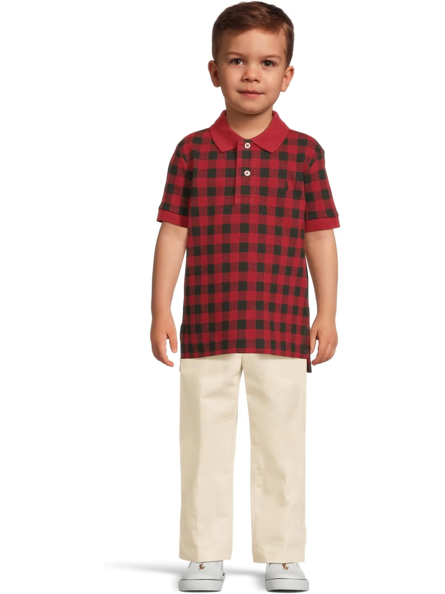 Рубашка-поло из хлопковой сетки в клетку Buffalo Check Polo Ralph Lauren Kids — изображение 4 из 4, красный