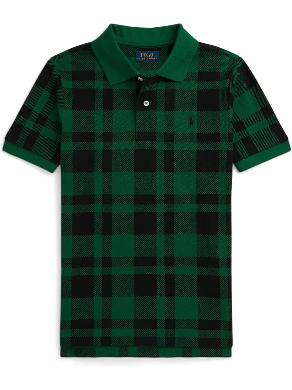 Рубашка-поло из хлопковой сетки в клетку Polo Ralph Lauren Kids — изображение 1 из 2, зеленый