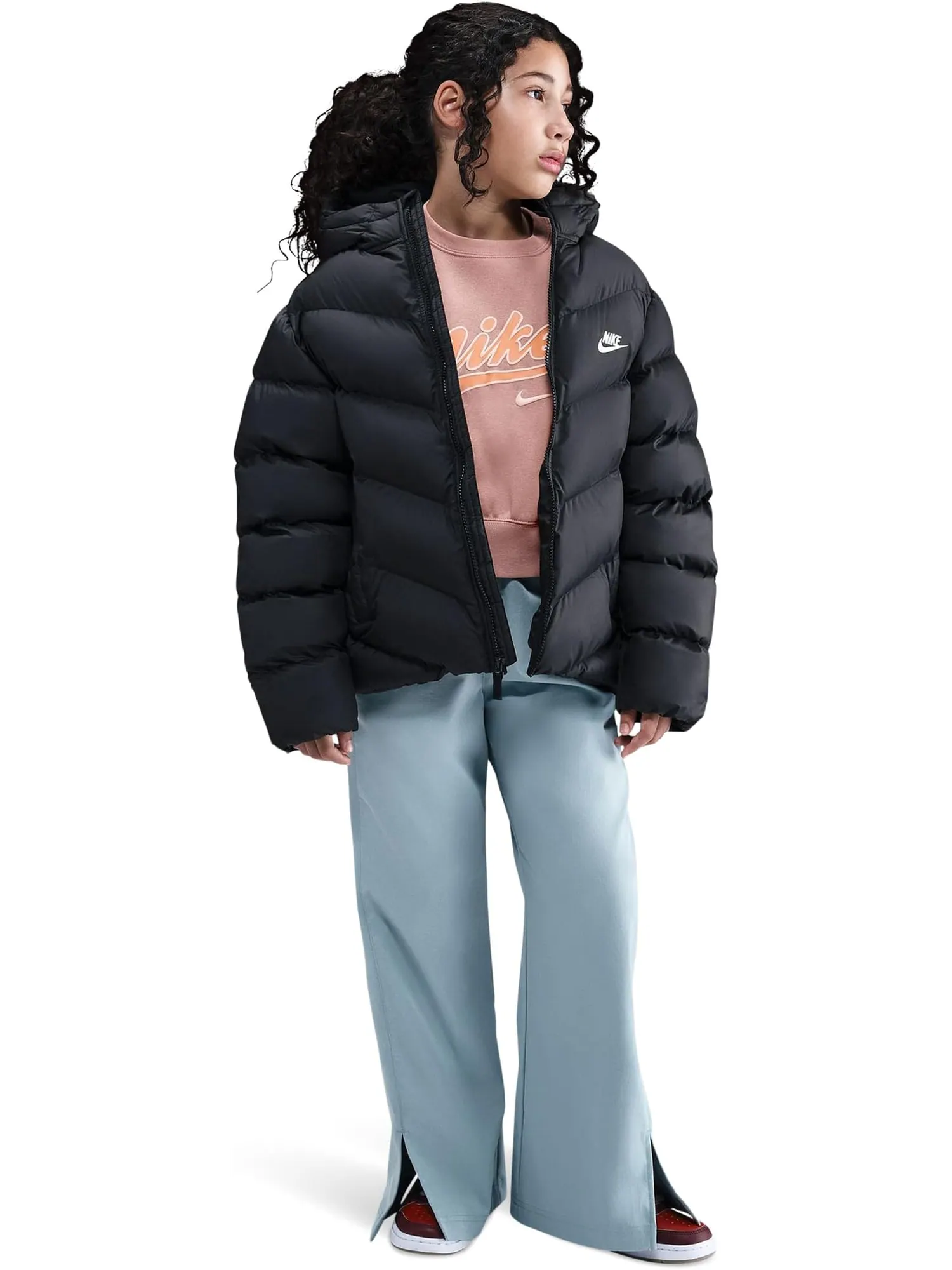 Спортивная куртка-пуховик свободного кроя Therma-FIT для игр на весь день Nike Kids — изображение 3 из 3, черный/белый