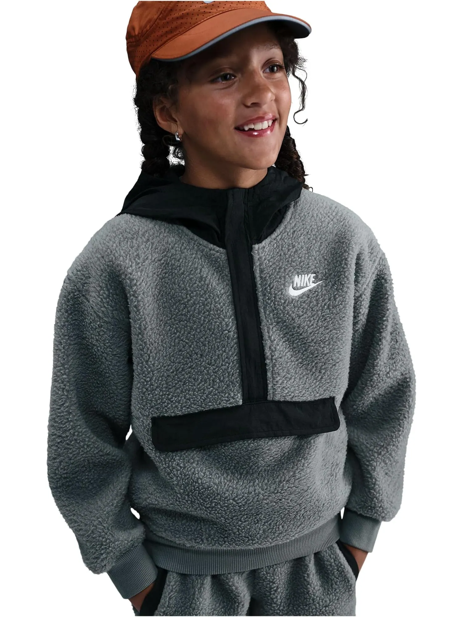 Толстовка Sportswear Club из флиса свободного кроя с застежкой-молнией 1/4 Nike Kids — изображение 1 из 3, серый/черный/белый