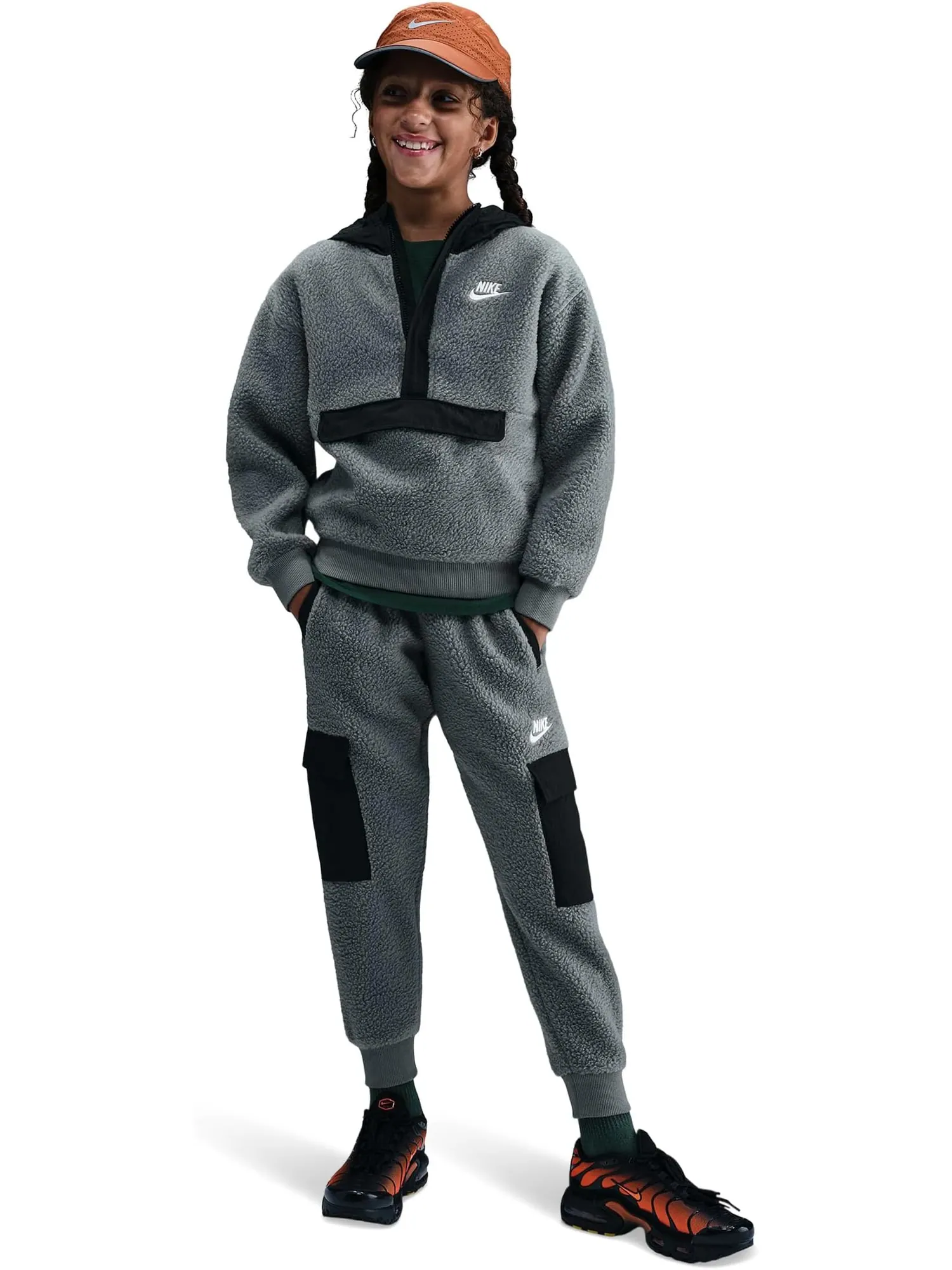 Толстовка Sportswear Club из флиса свободного кроя с застежкой-молнией 1/4 Nike Kids — изображение 3 из 3, серый/черный/белый