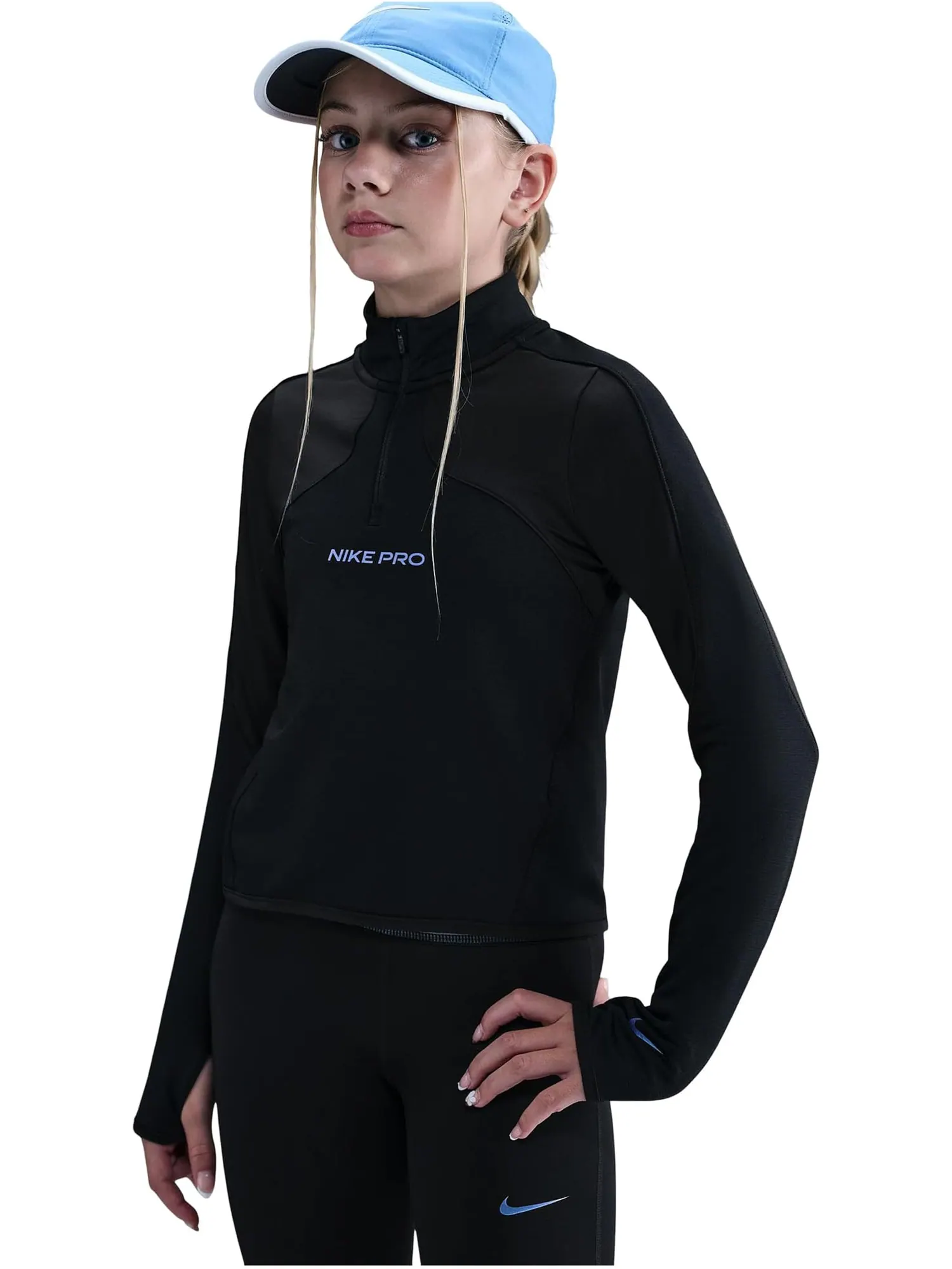 Топ Pro Therma-FIT с длинным рукавом и молнией 1/2 Nike Kids — изображение 1 из 4, черный