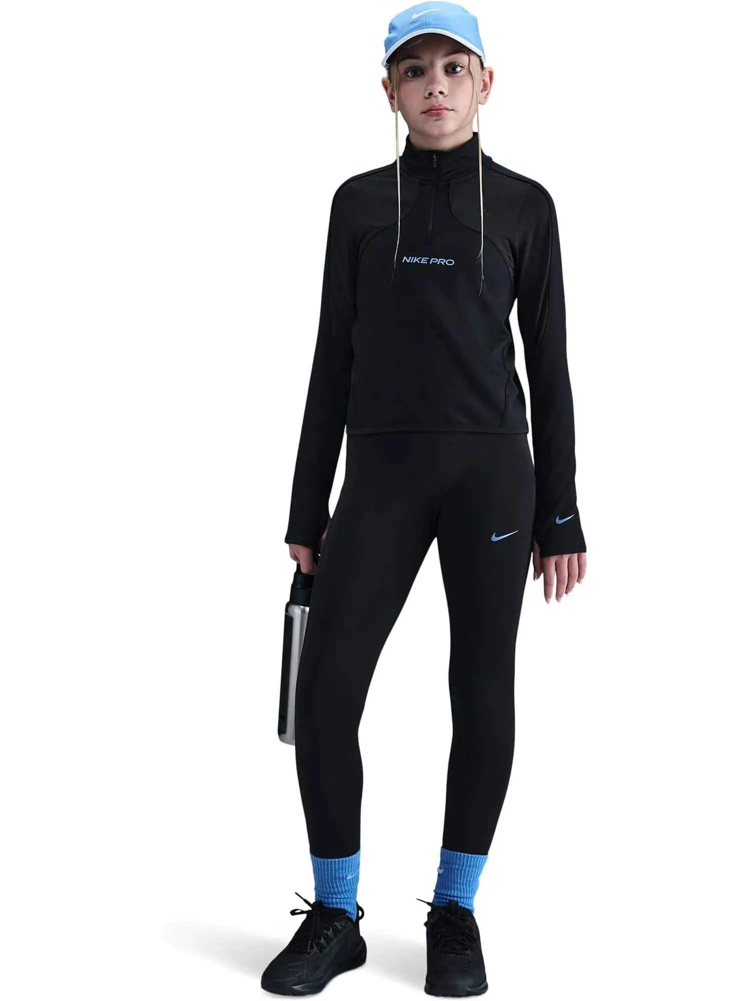 Топ Pro Therma-FIT с длинным рукавом и молнией 1/2 Nike Kids — изображение 4 из 4, черный