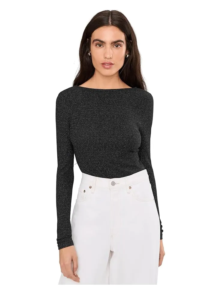 Женская блузка Madewell Bria Long Sleeve Open Back Snit Rib Sparkle — изображение 1 из 5, черный